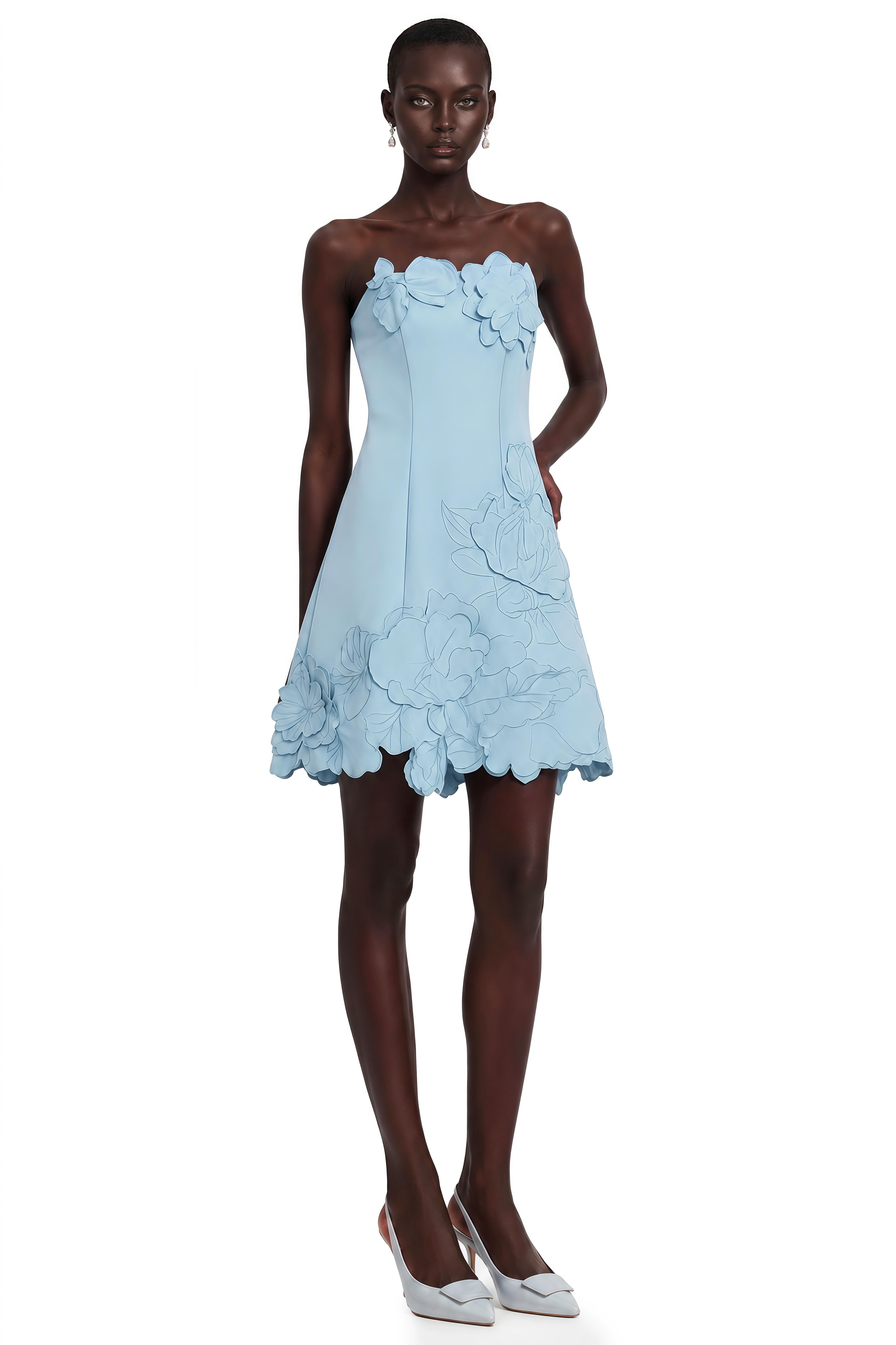 Inga Blue Strapless Floral Embroidered Mini Dress (Final Sale-US Only)