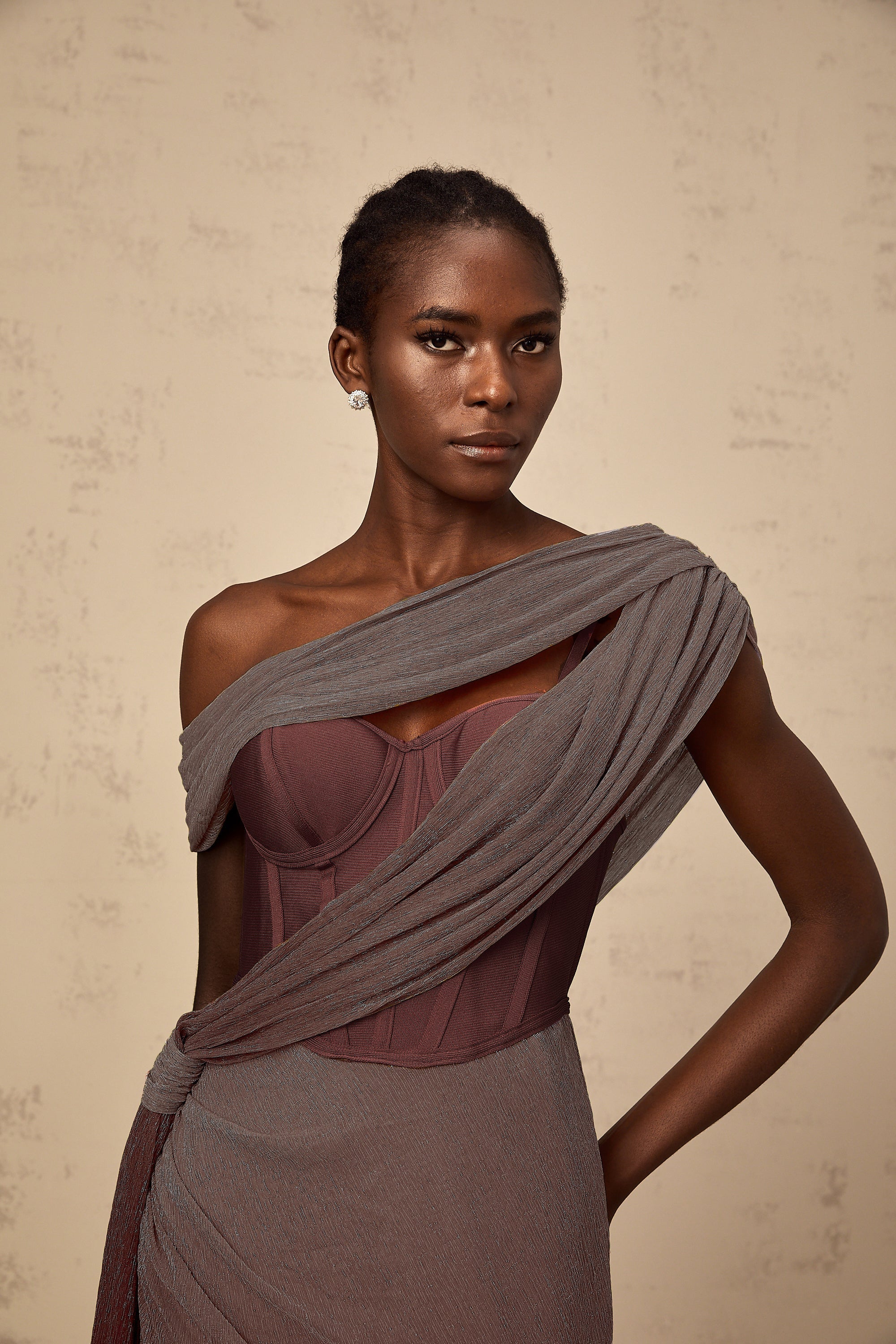 Delphine ribbon-design corset maxi dress in Brown (Final Sale-US Only)
