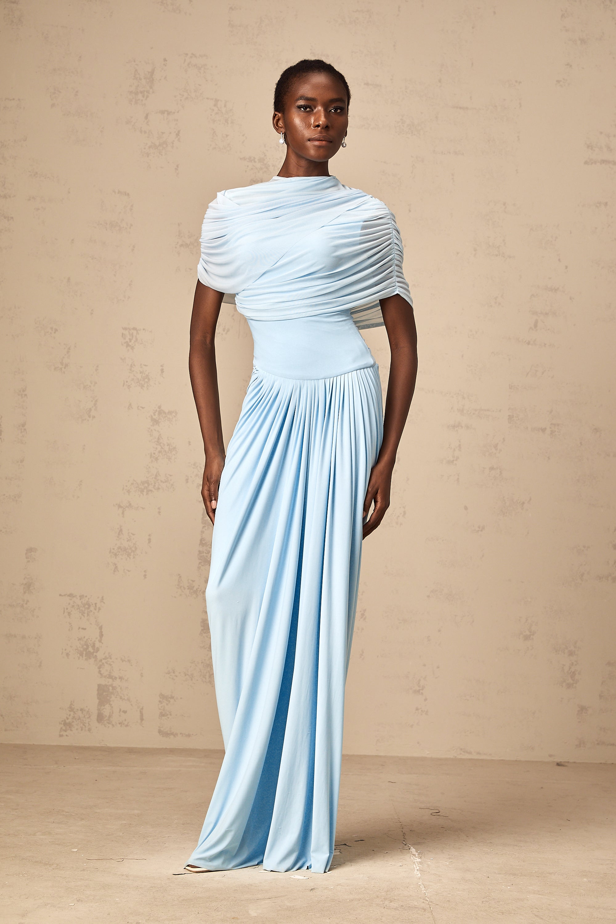 Asymmetrical Pleated Maxi Dress