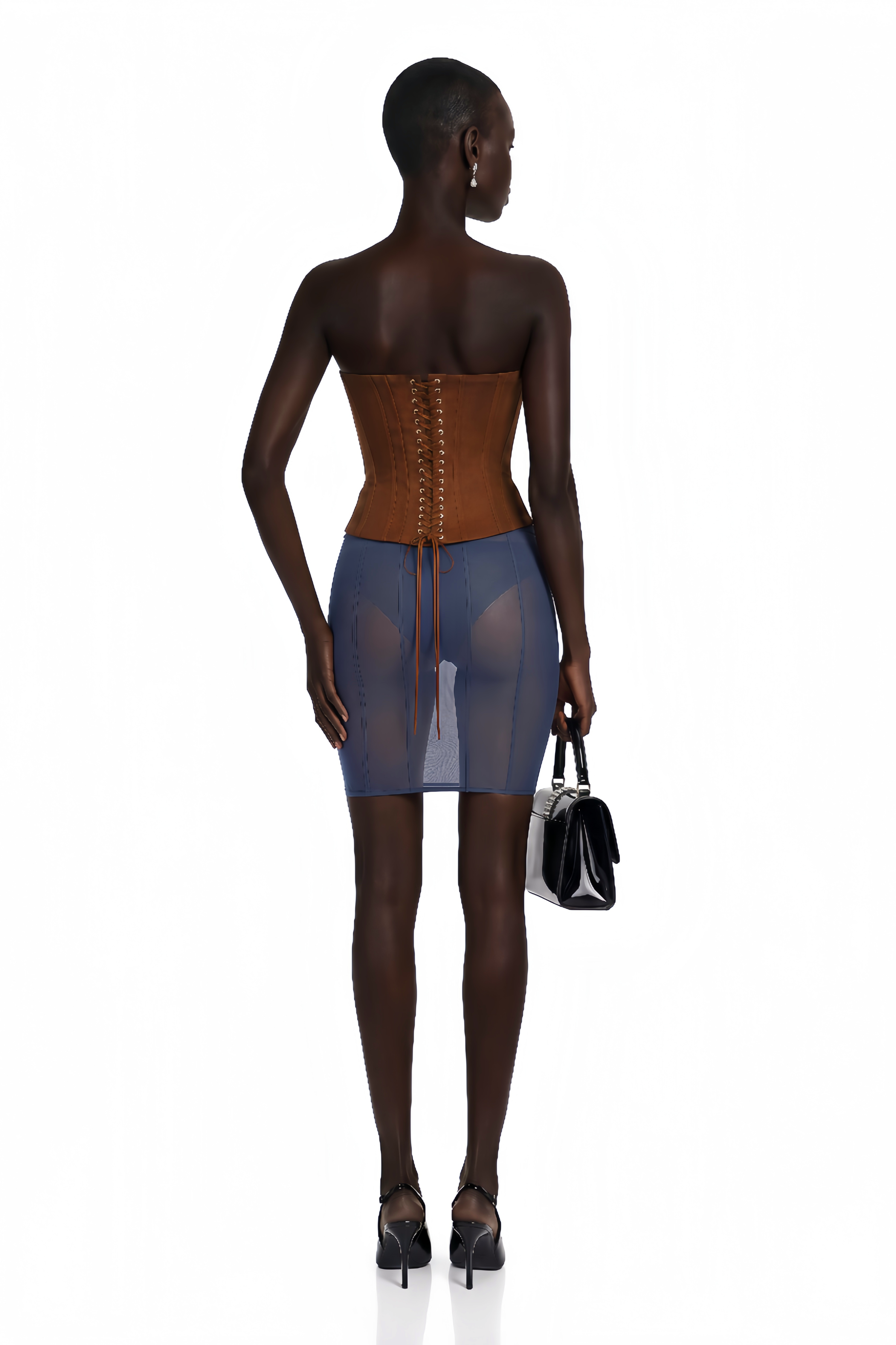 Indre Brown Lace Up Corset Crop Top