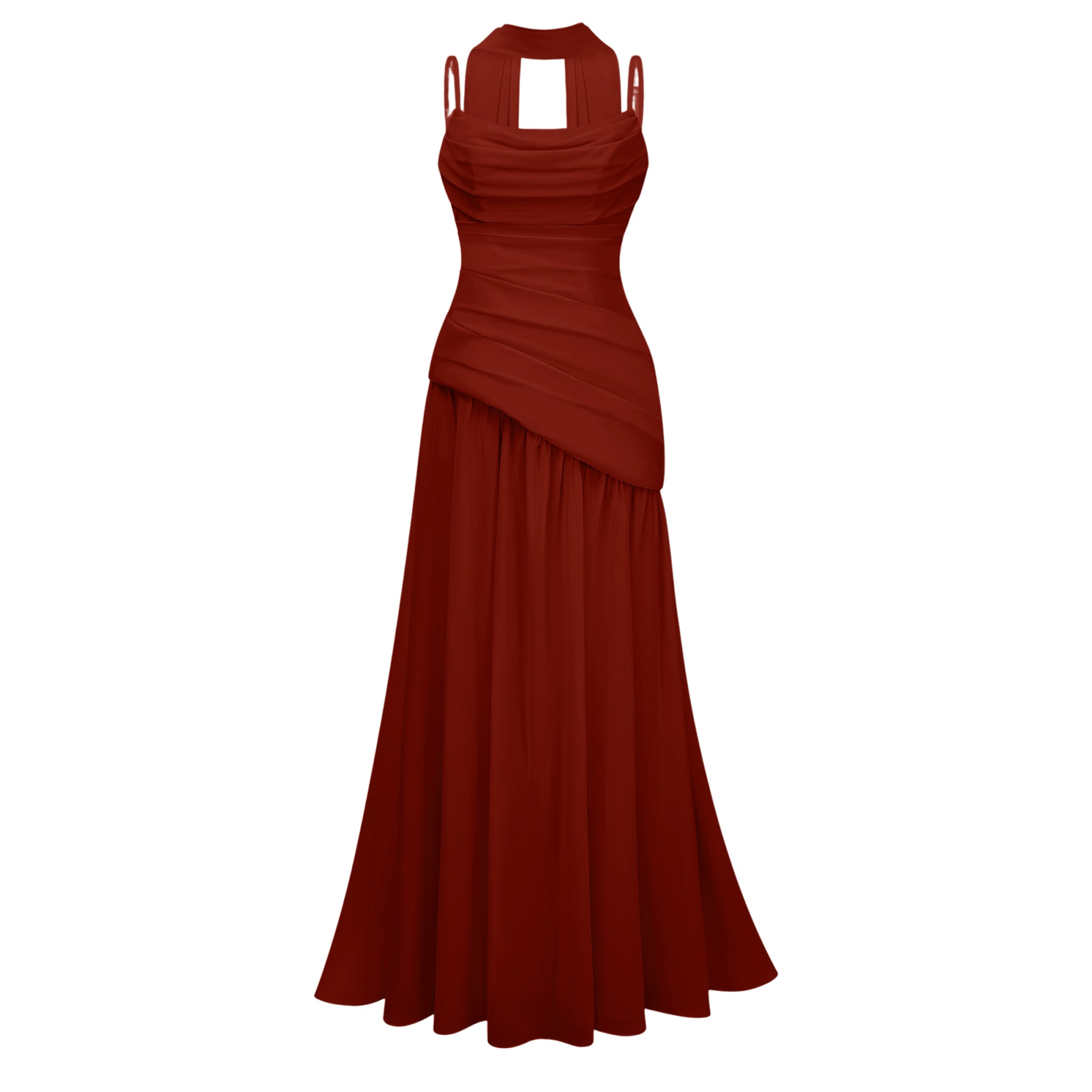 Romane Burgundy Strapless Corset Chiffon Maxi Dress (Final Sale-US Only)