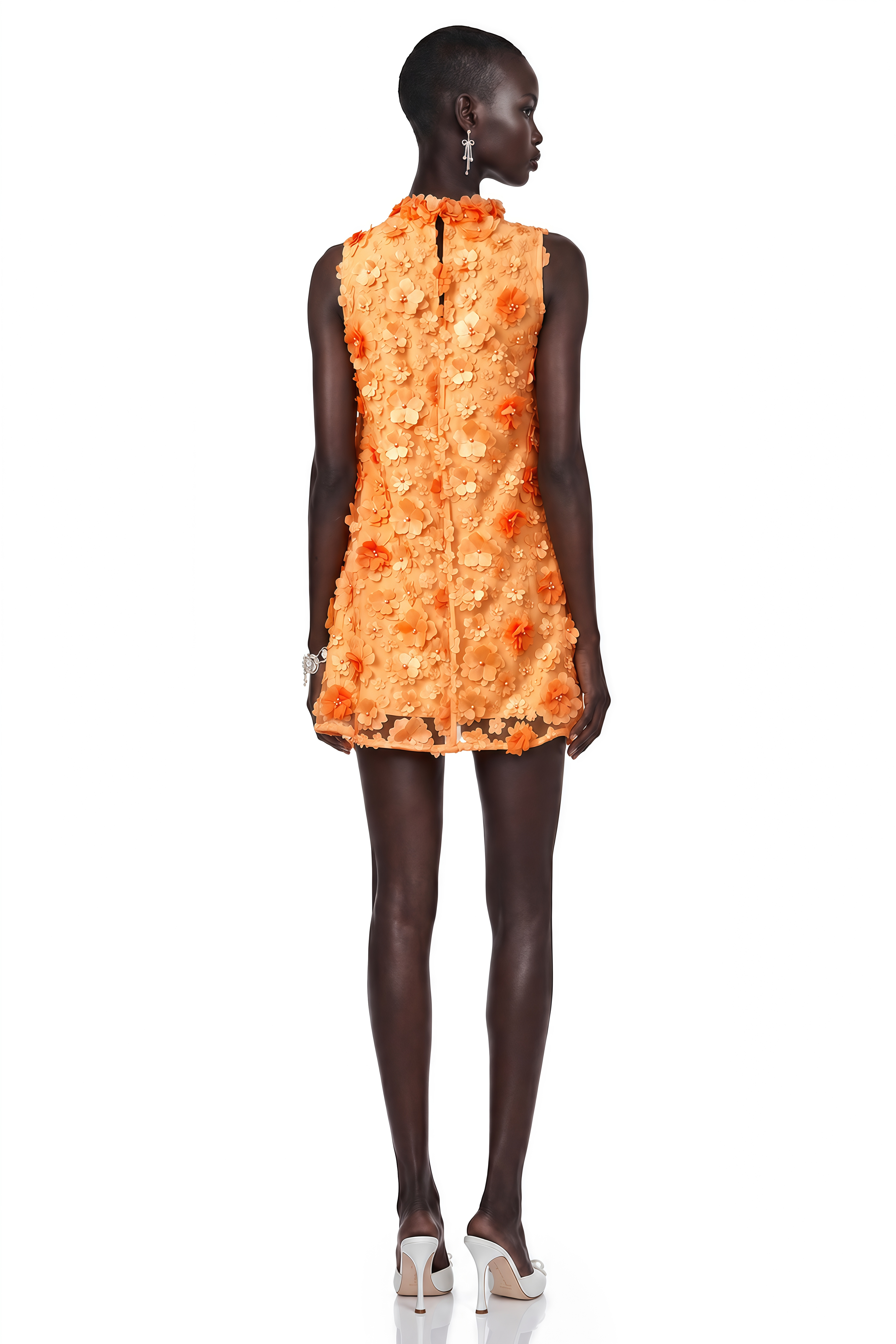 Orphée Orange Faux-Flower Mini Dress
