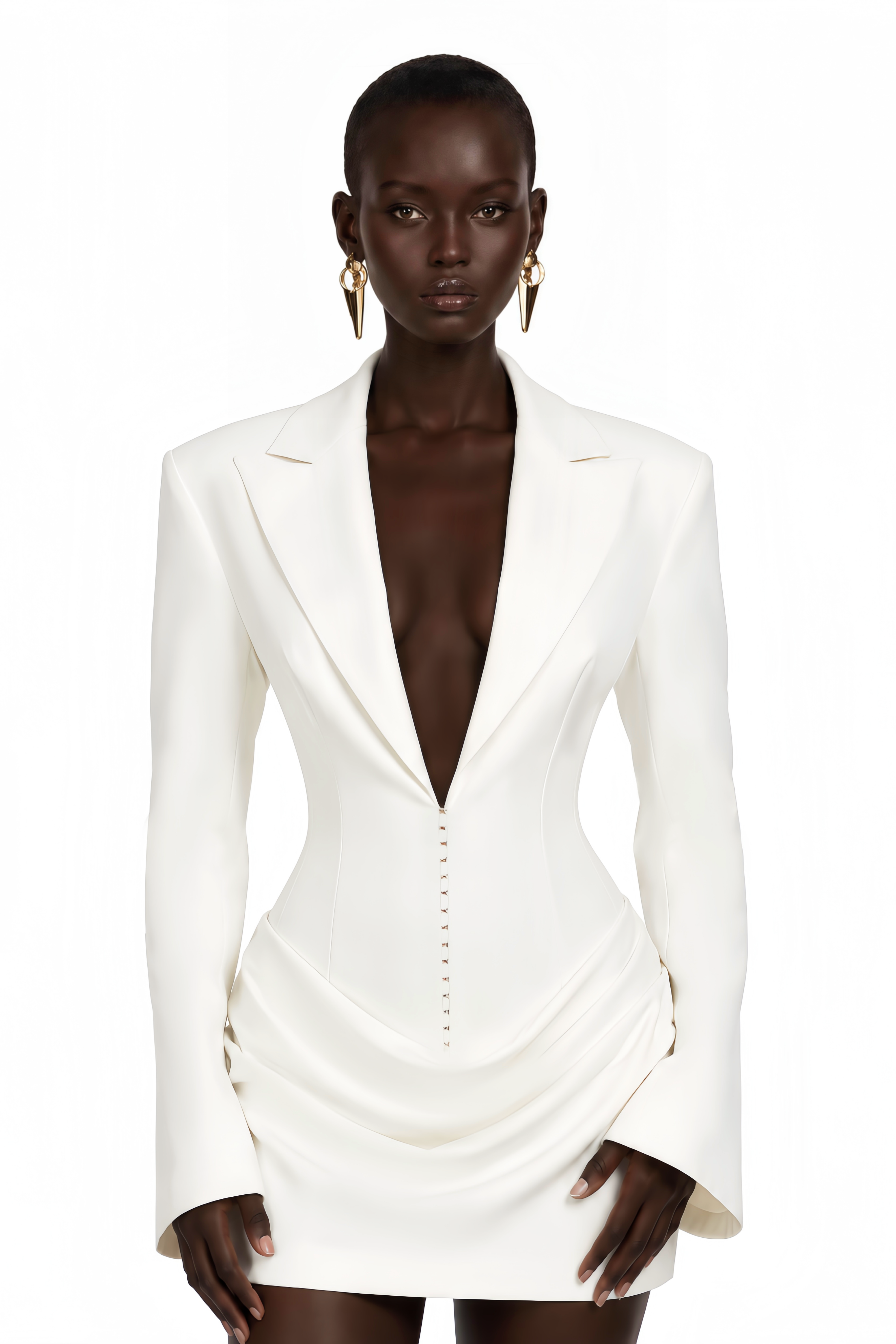 Rosette White Ruched Blazer Mini Dress