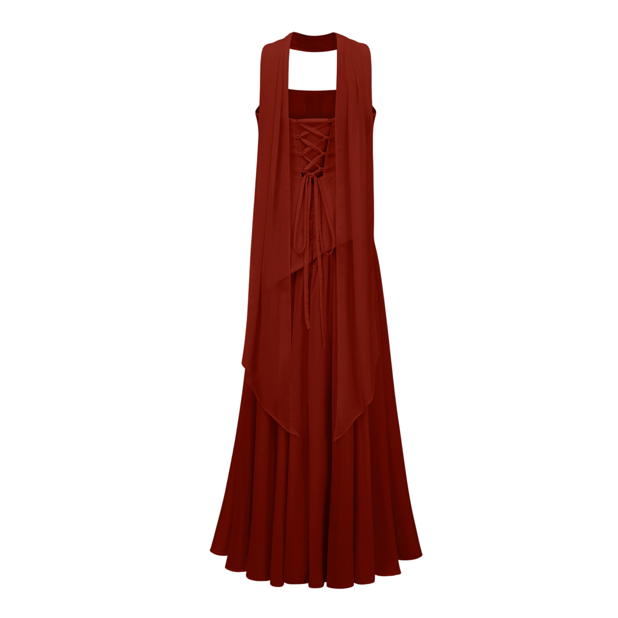 Romane Burgundy Strapless Corset Chiffon Maxi Dress (Final Sale-US Only)