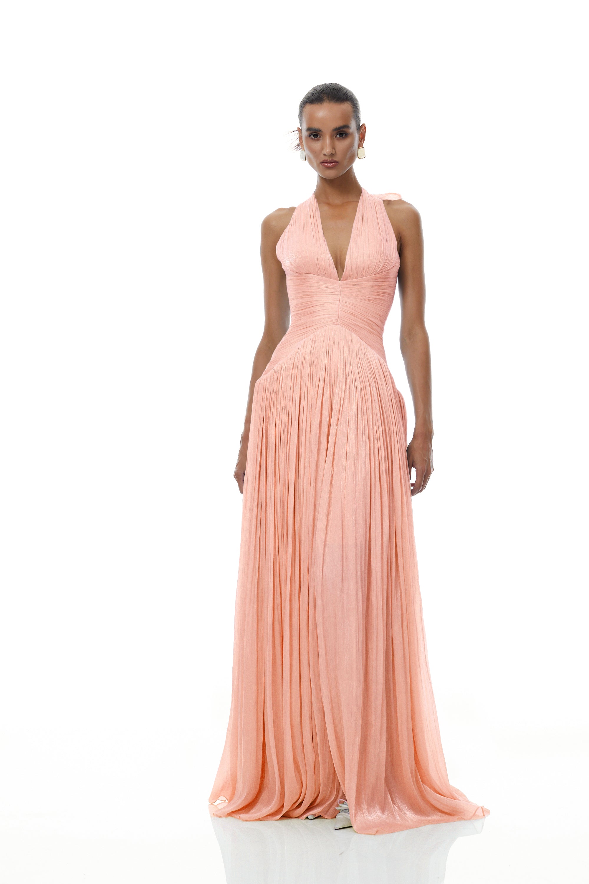 Pink Glossy Gathered Maxi Dress