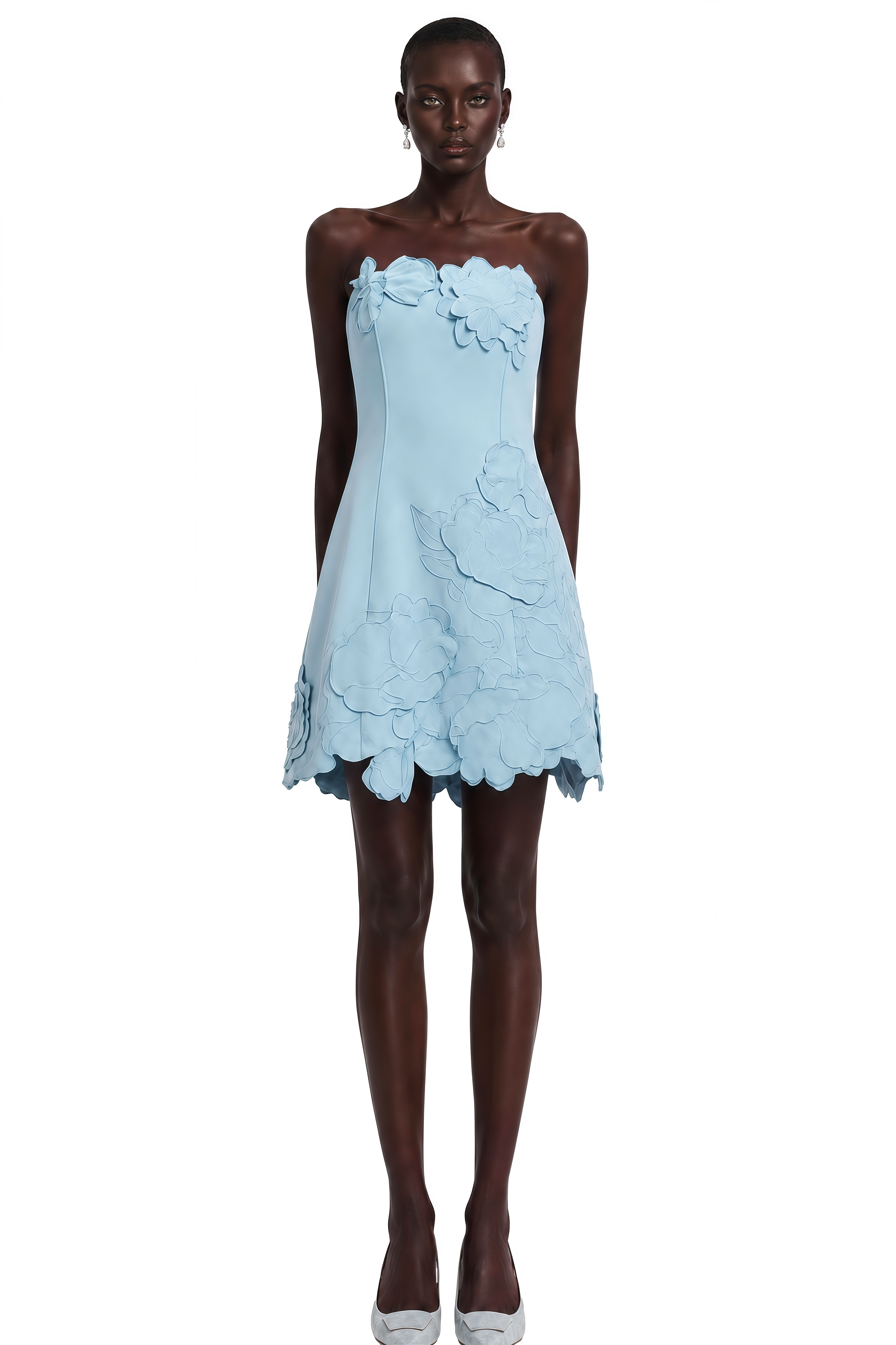 Inga Blue Strapless Floral Embroidered Mini Dress (Final Sale-US Only)