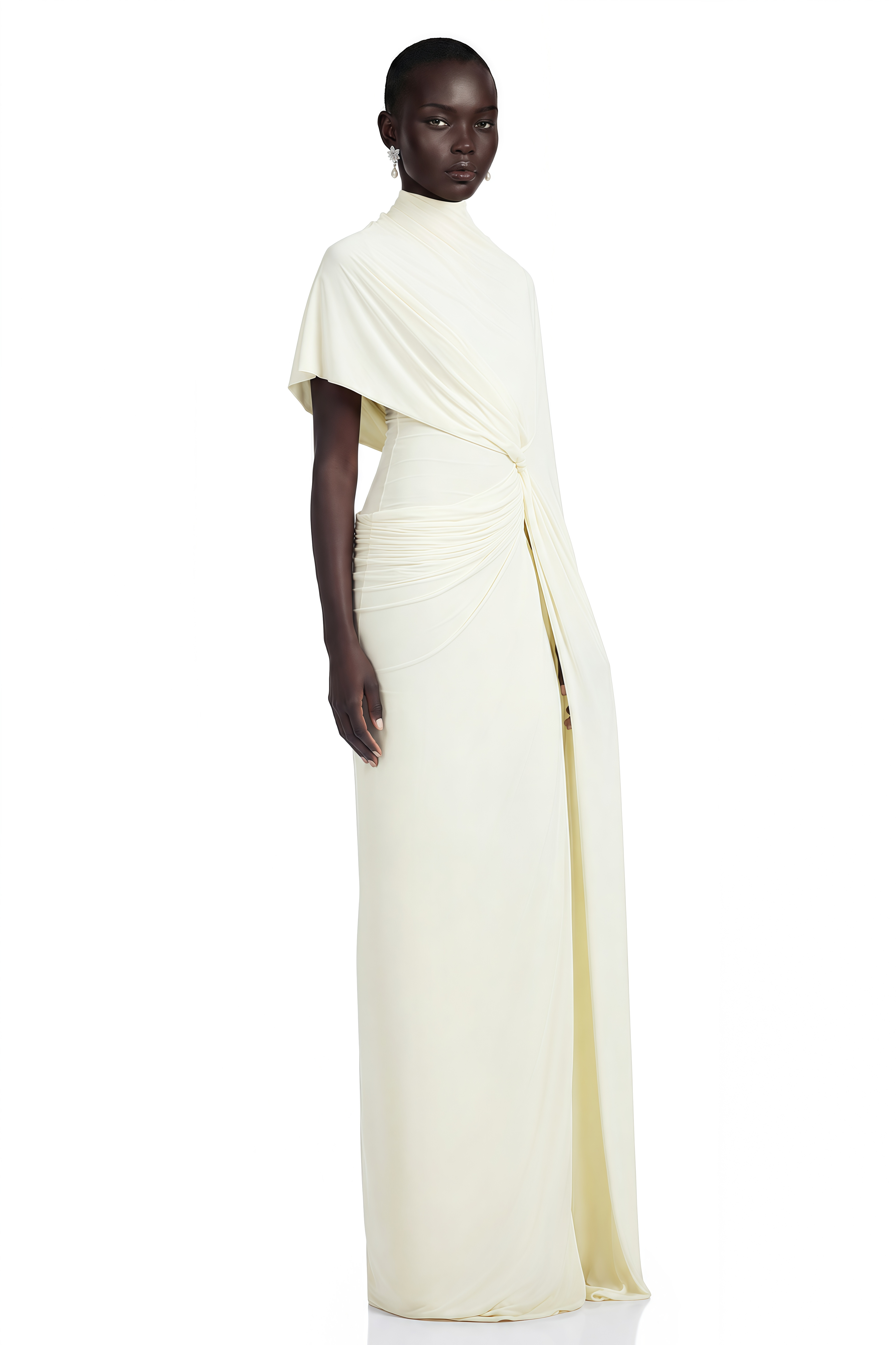 Fenella Asymmetrical Draped Cape & Dress Matching Set in White