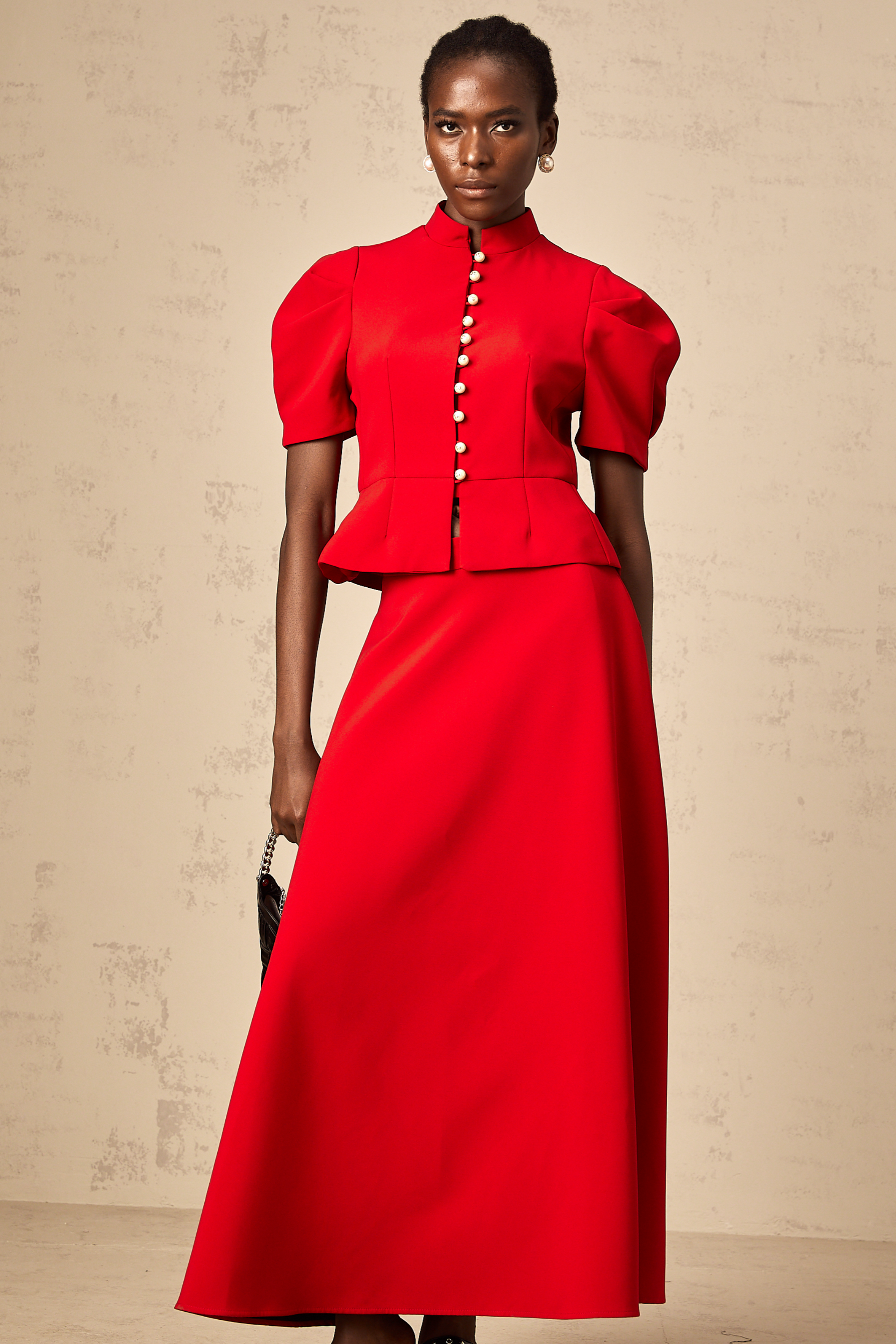 Colette red pleated blouse & skirt matching set (Final Sale-US Only)