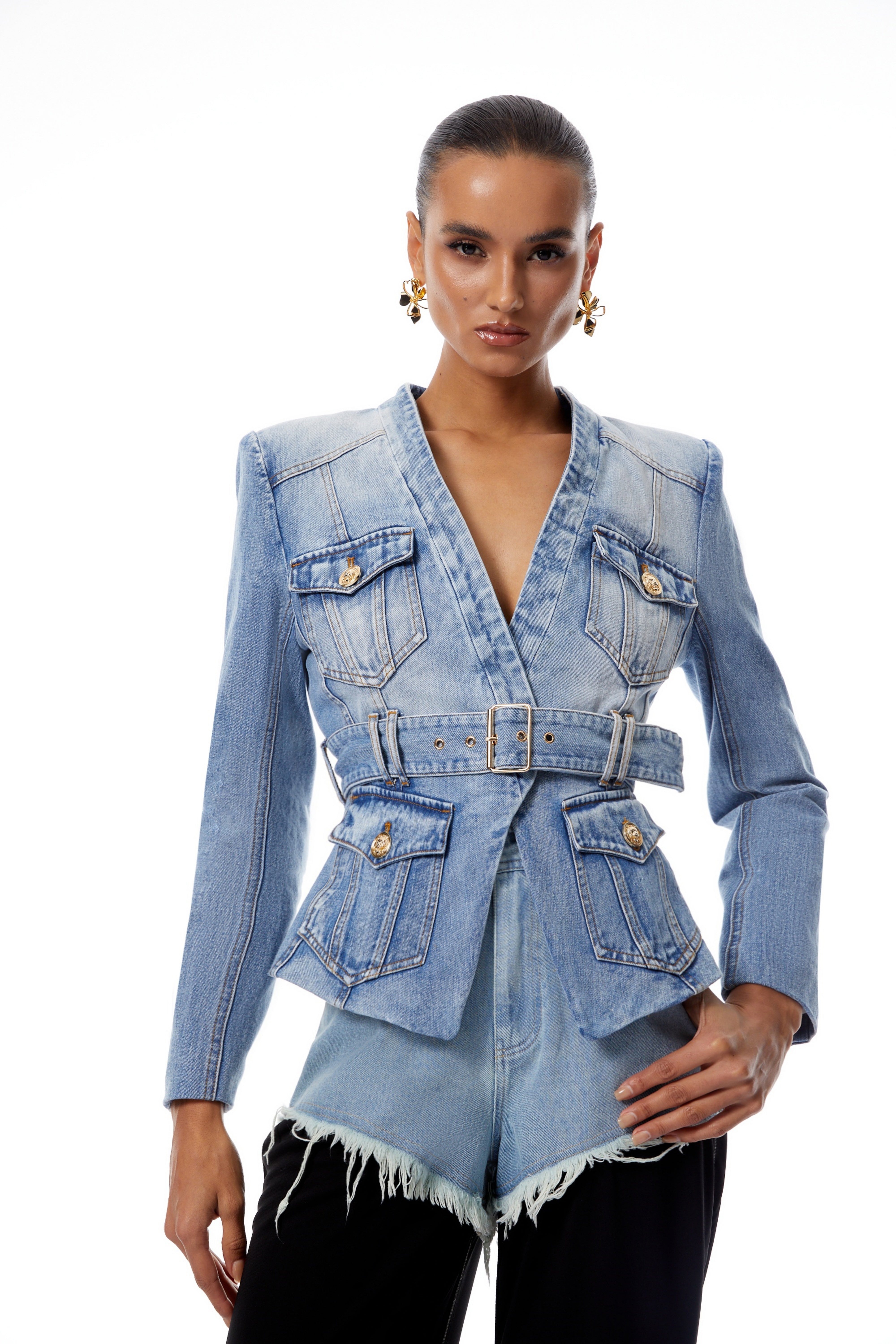 Edda Light Blue Belted Denim Jacket