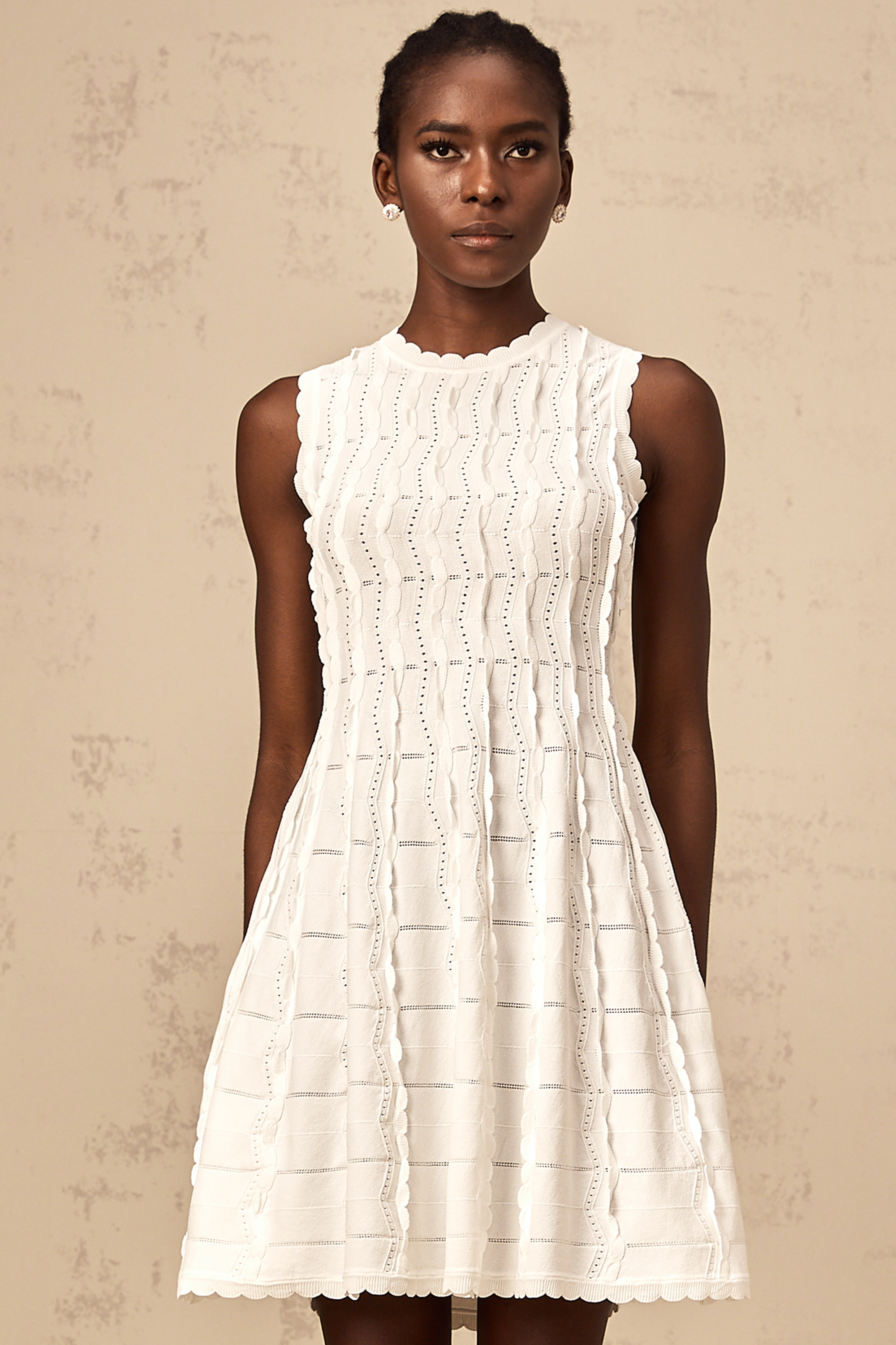 Esmée white ruffled sleeveless knit mini dress (Final Sale)