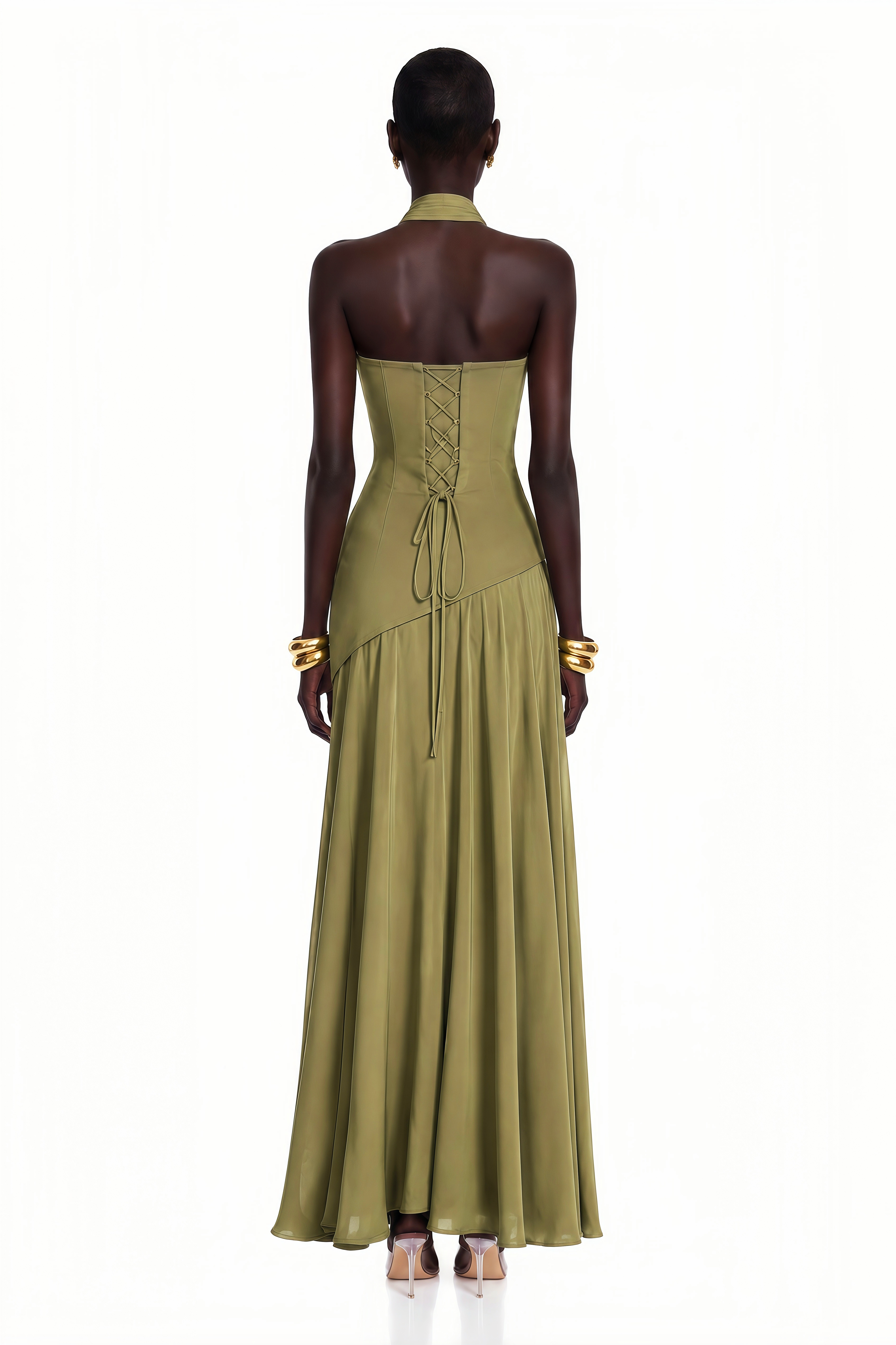Romane Green Strapless Corset Chiffon Maxi Dress (Final Sale-US Only)