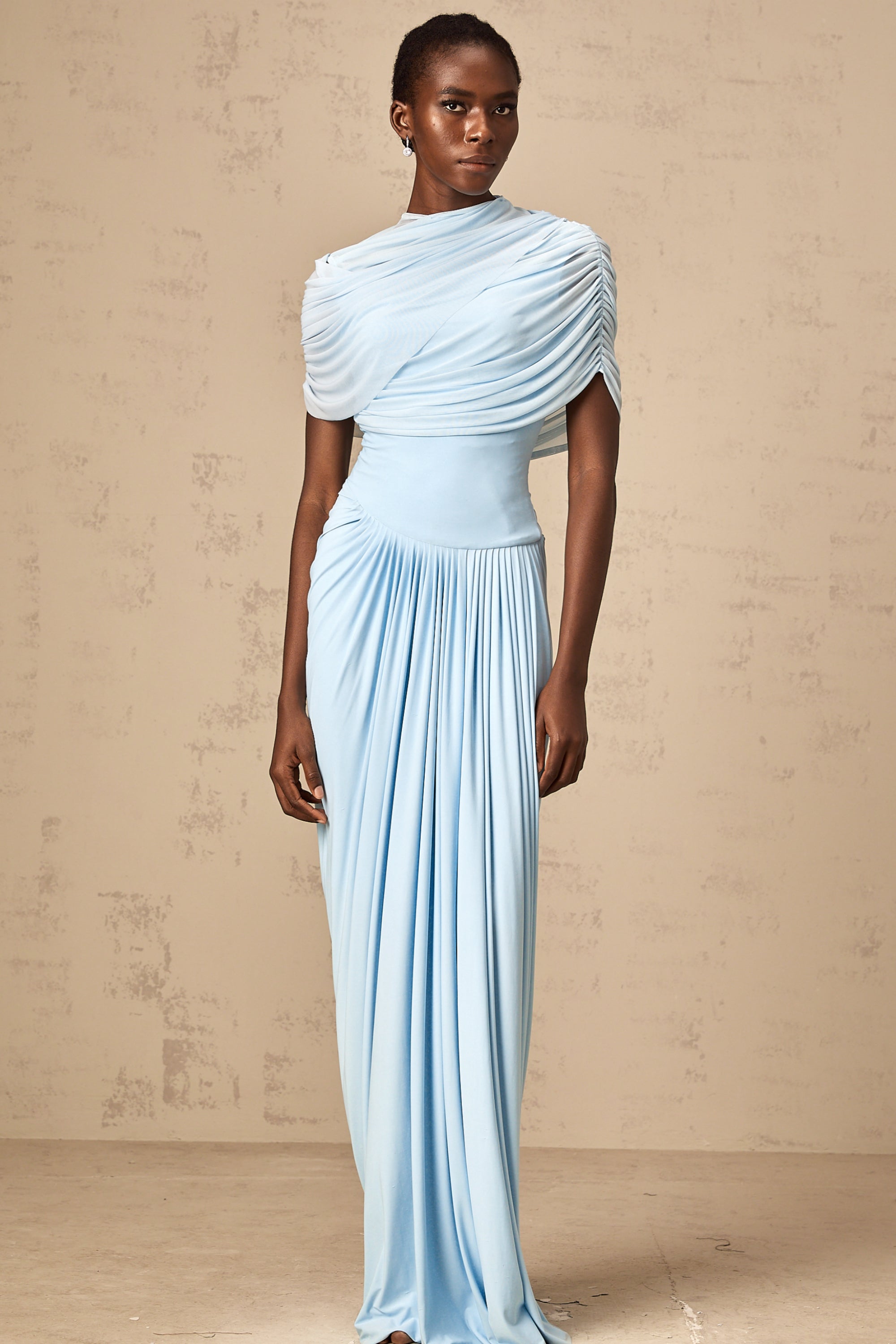 Asymmetrical Pleated Maxi Dress