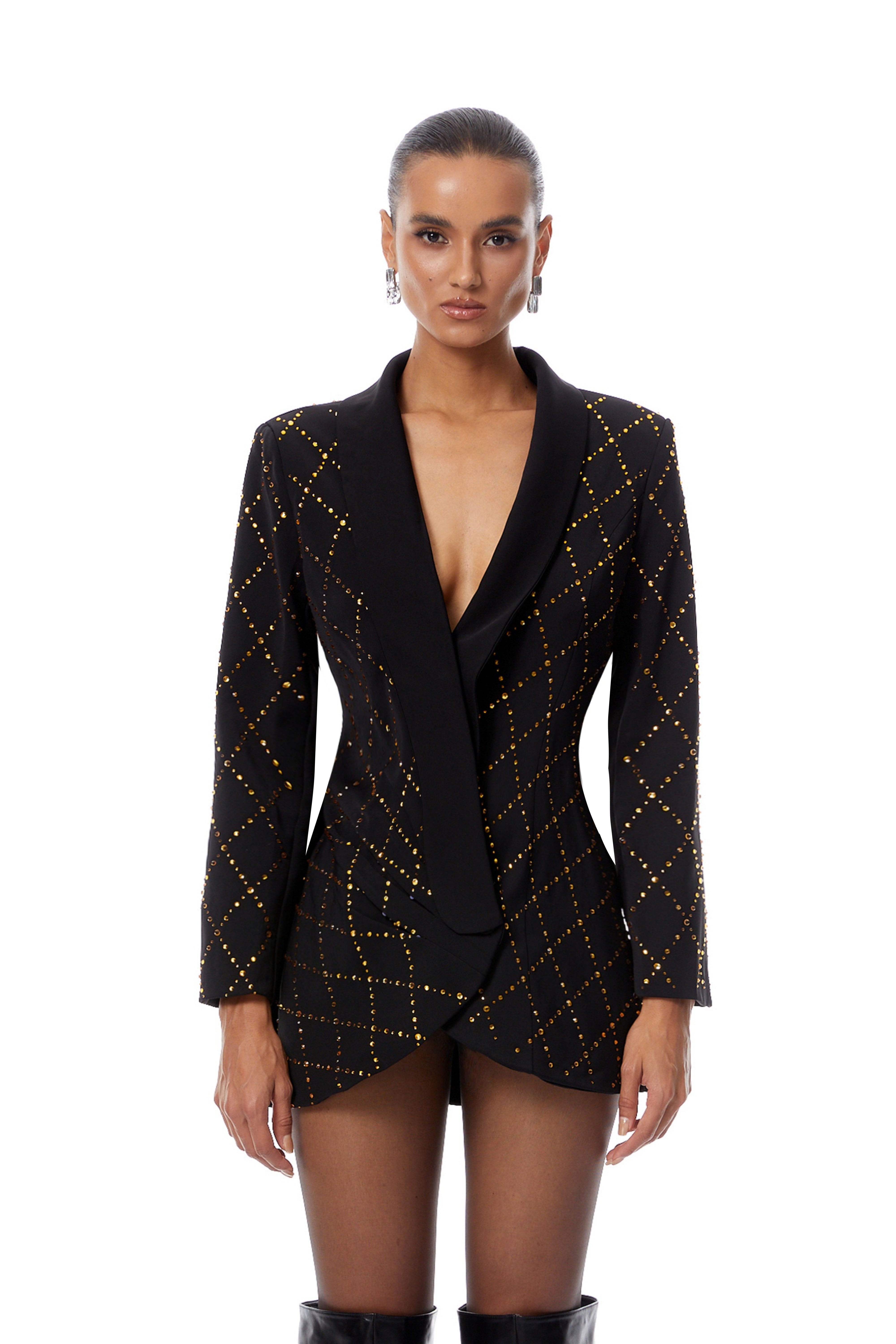 Eleonora Black Lozenge Rhinestone Mini Blazer Dress