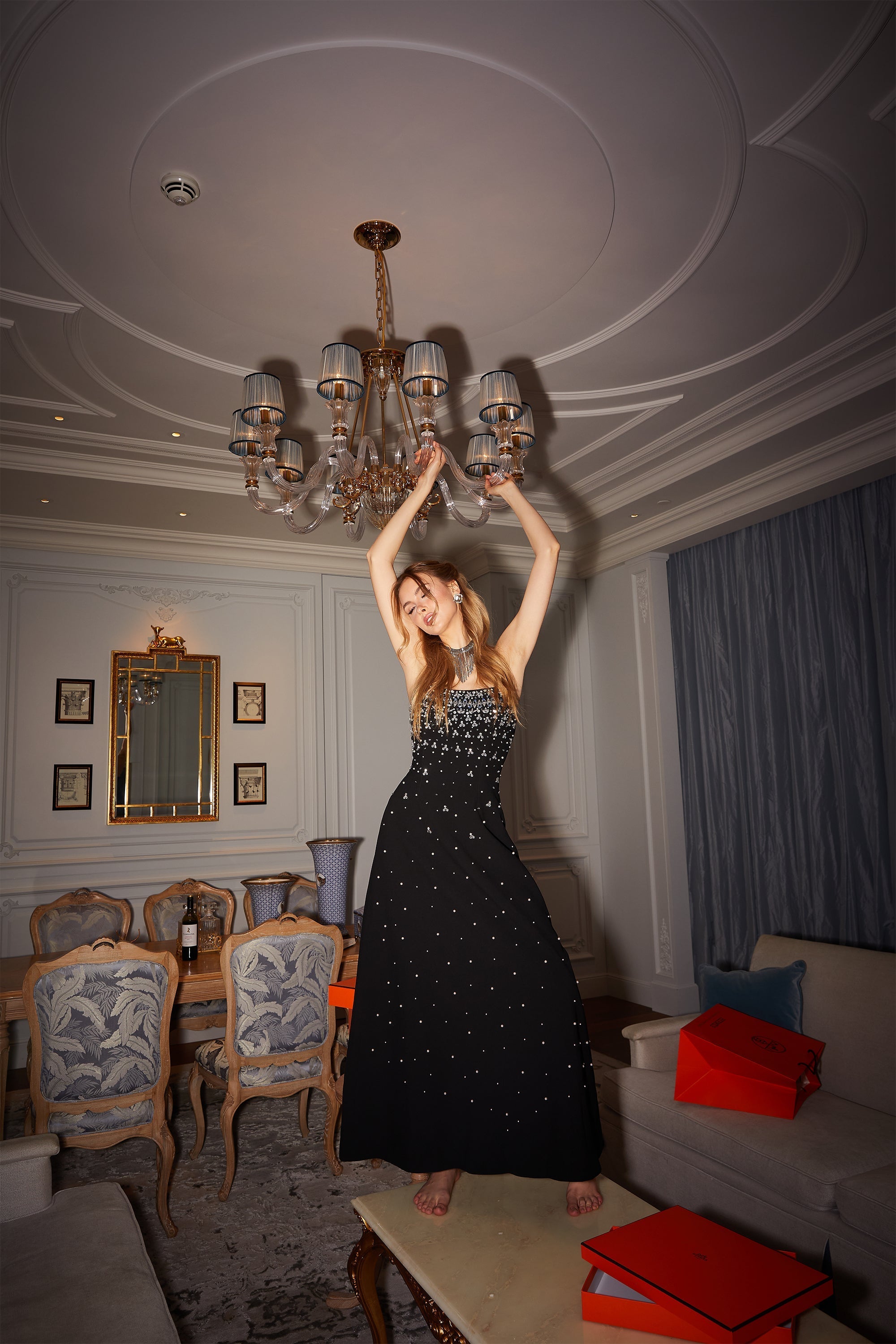 Melisande Black Embellished Maxi Dress
