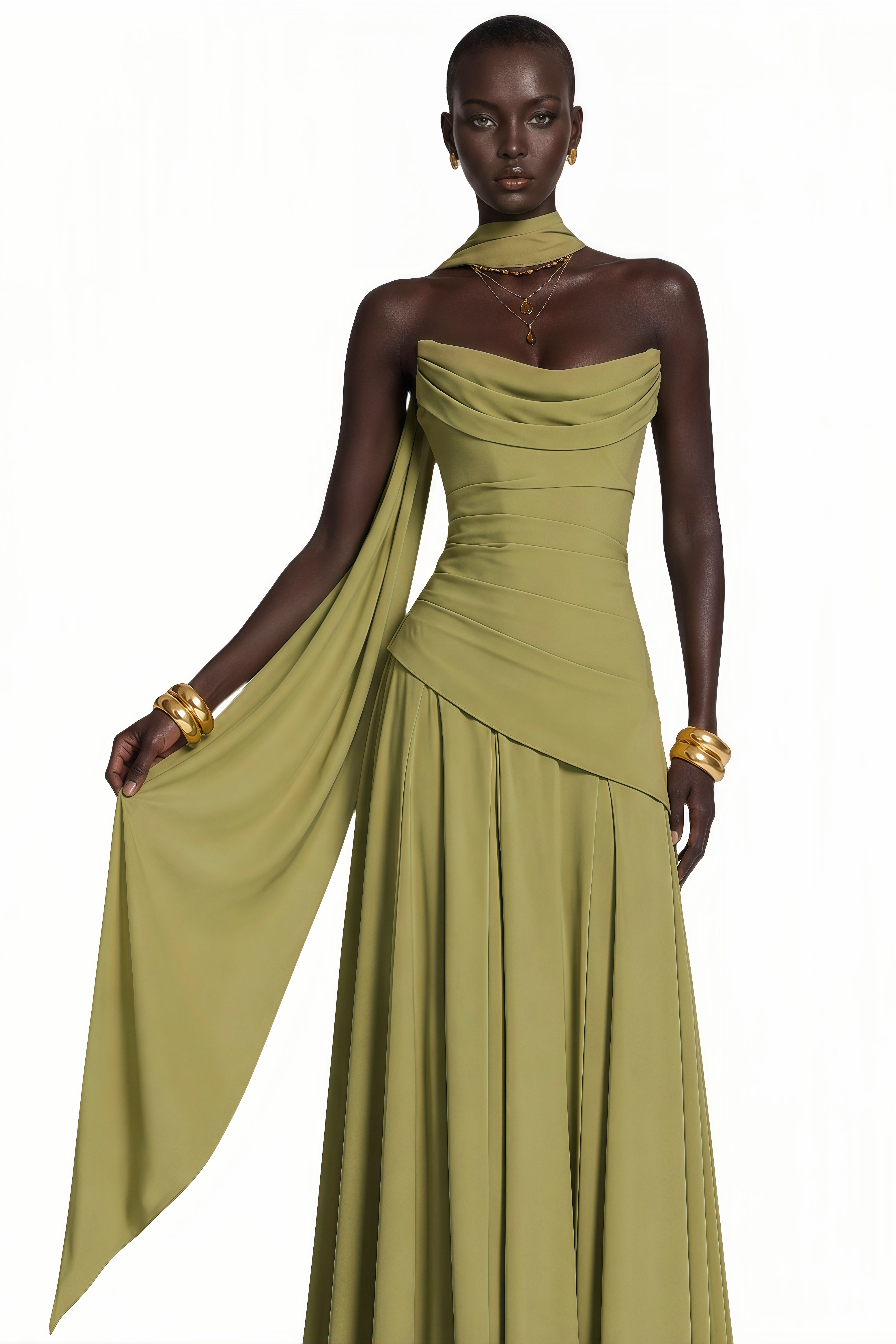 Romane Green Strapless Corset Chiffon Maxi Dress (Final Sale-US Only)