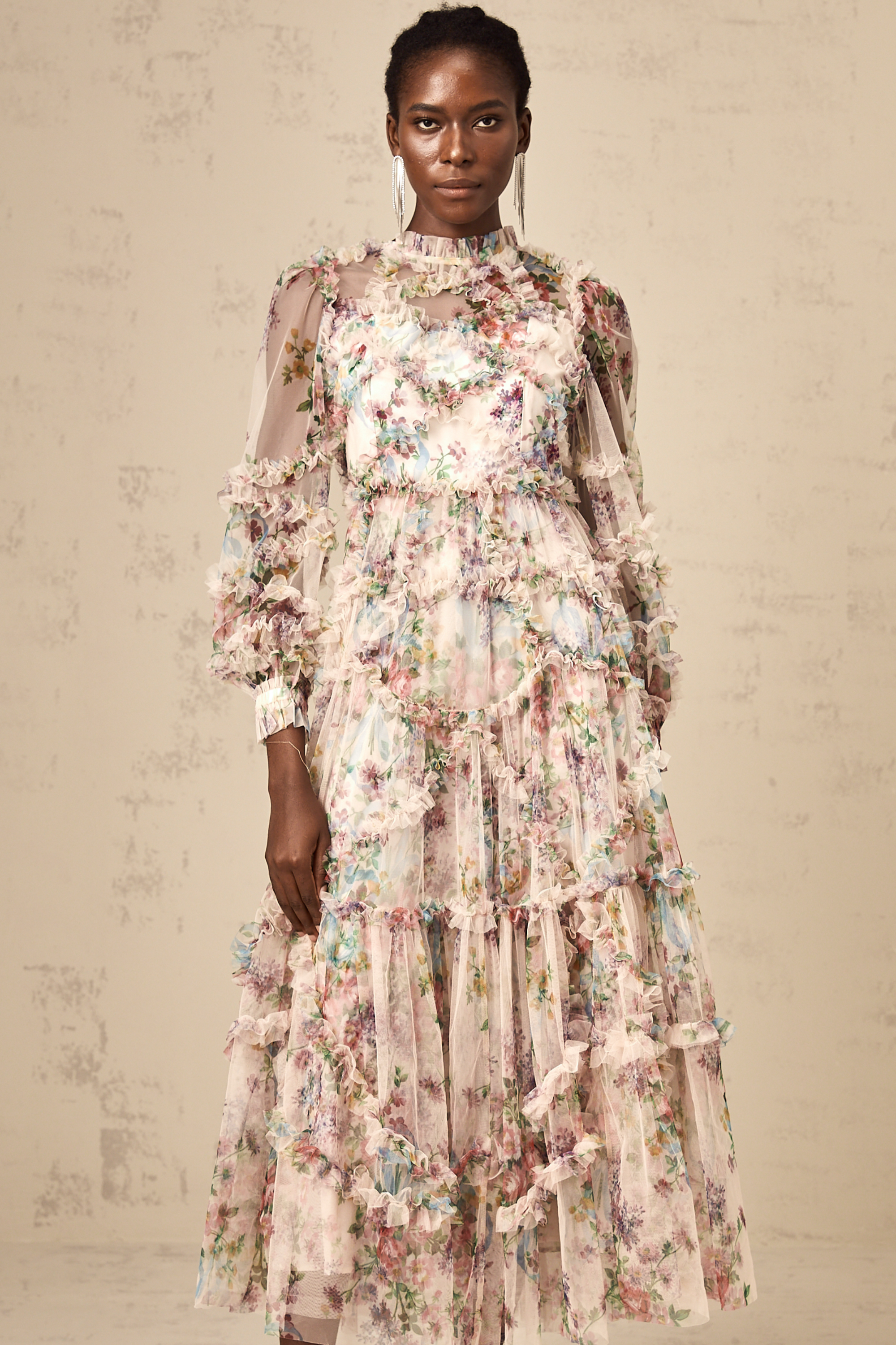 Candice floral ruffled tulle midi dress (Final Sale-US Only)