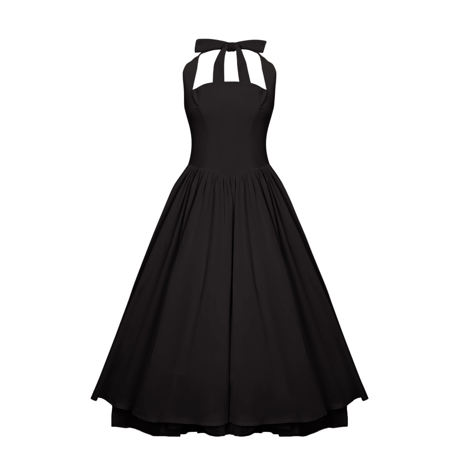 Eponine Black Layered Flared Hem Midi Dress (Final Sale-US Only)