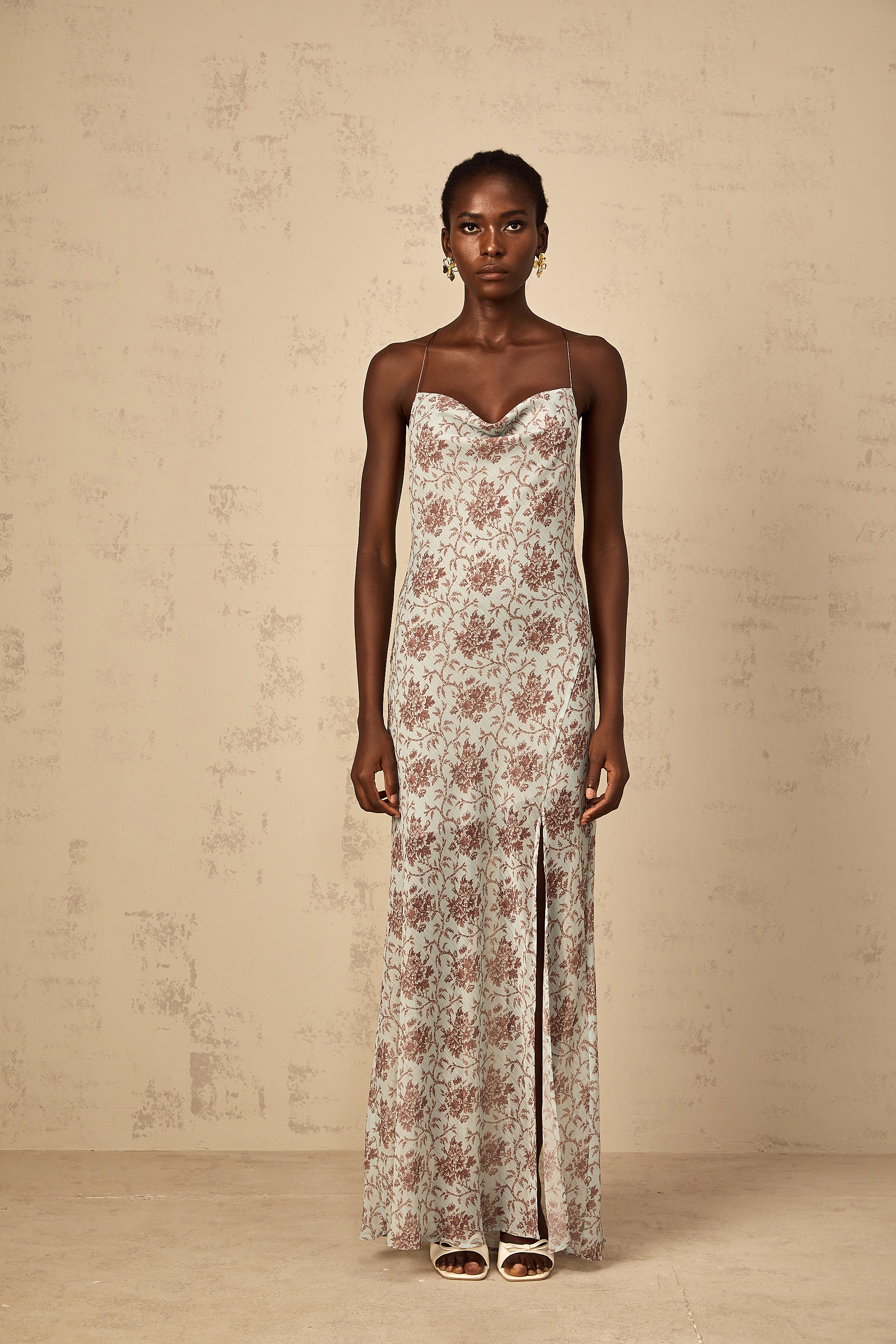 Robe longue sans manches à imprimé floral Honorine Blue (Vente définitive)