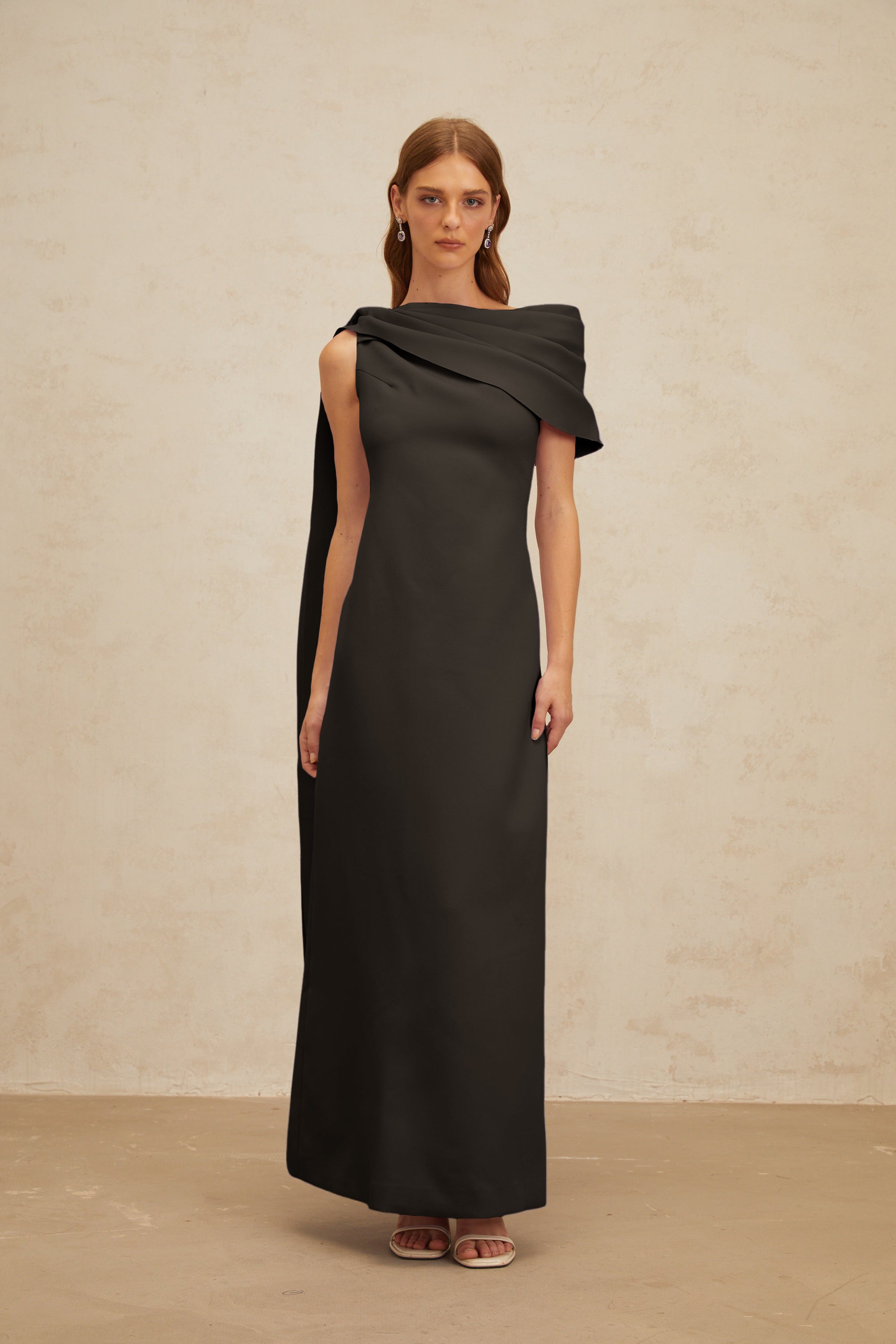 Annabelle Black Cape-Design Ribbon Maxi Dress (Final Sale-US Only)