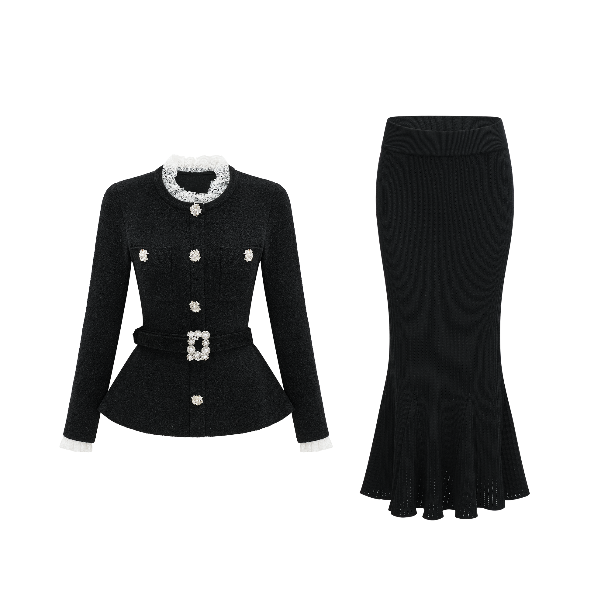 Ellinor Black Embellished Knit Top & Skirt Set (Final Sale)