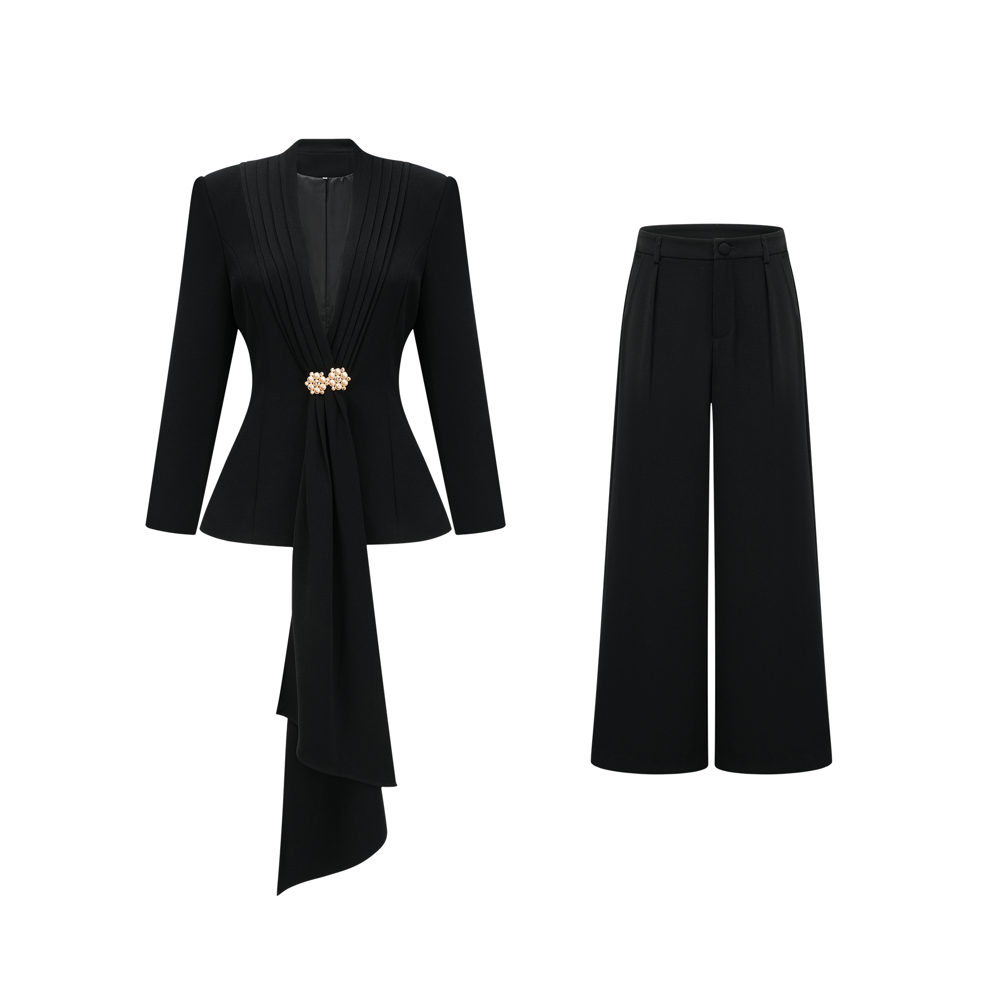 Suzanne black pleated jacket & trousers matching set (Final Sale)