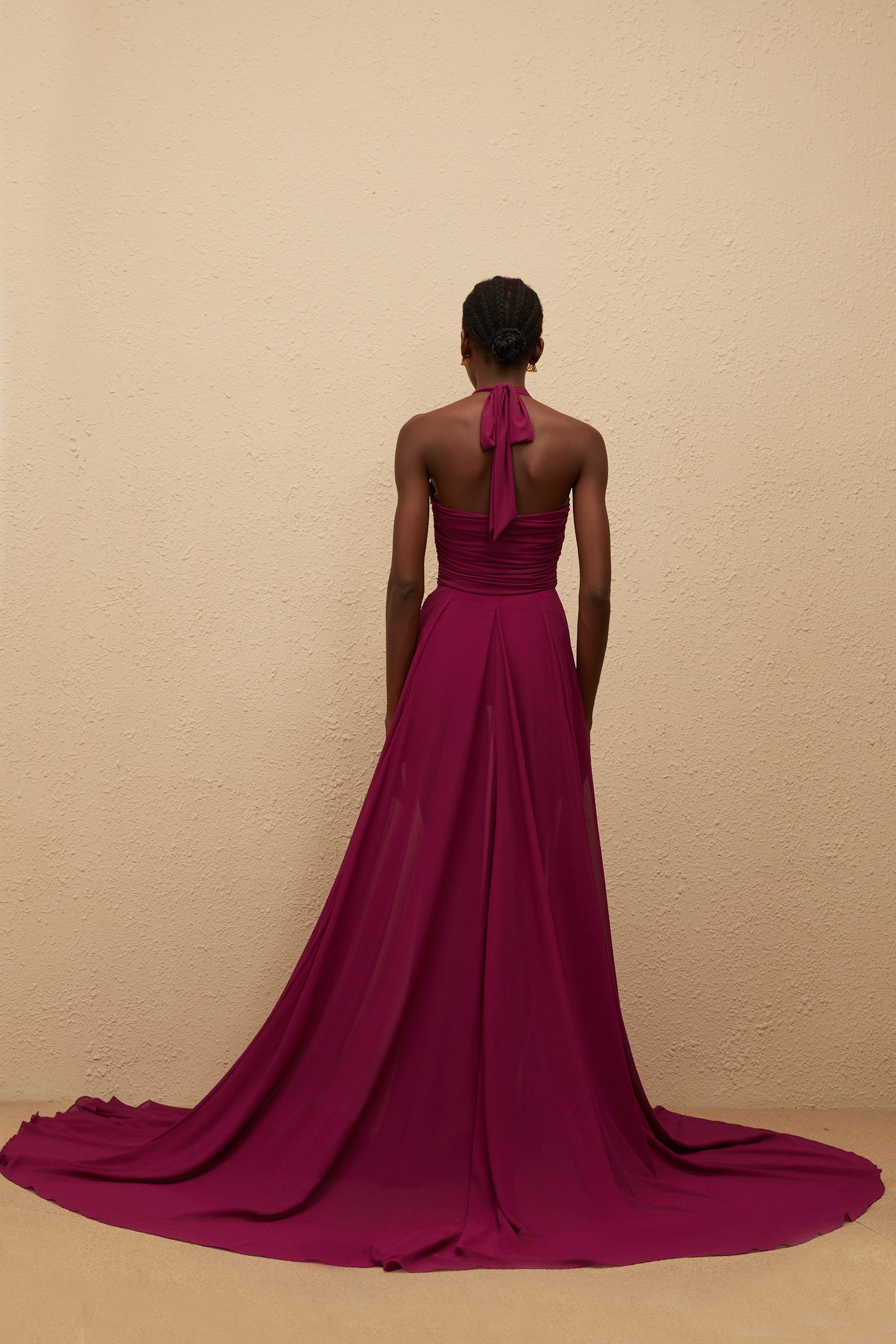 Kerstin Purple Train Design Ruched Maxi Dress (Final Sale-US Only)