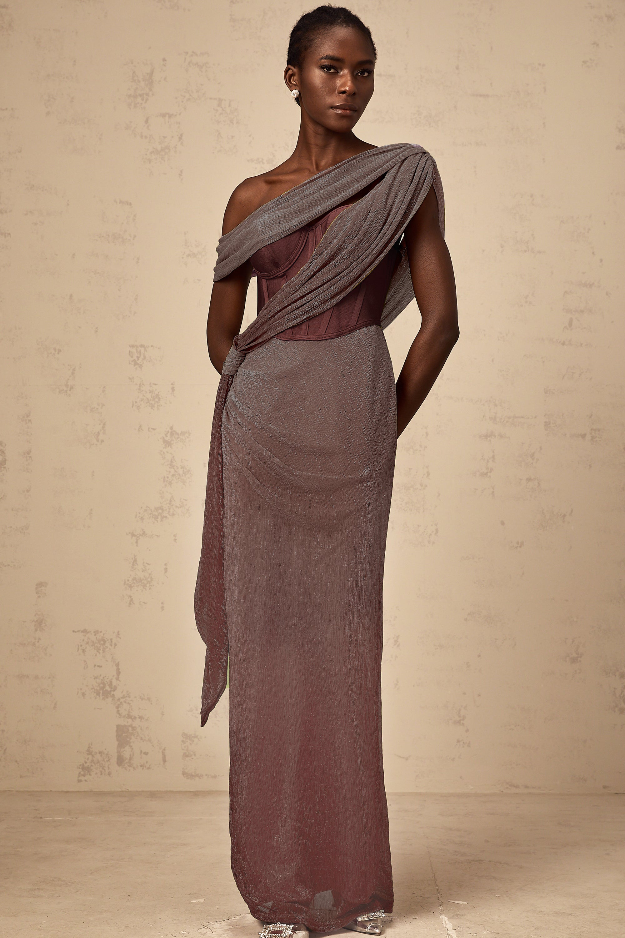 Delphine ribbon-design corset maxi dress in Brown (Final Sale-US Only)