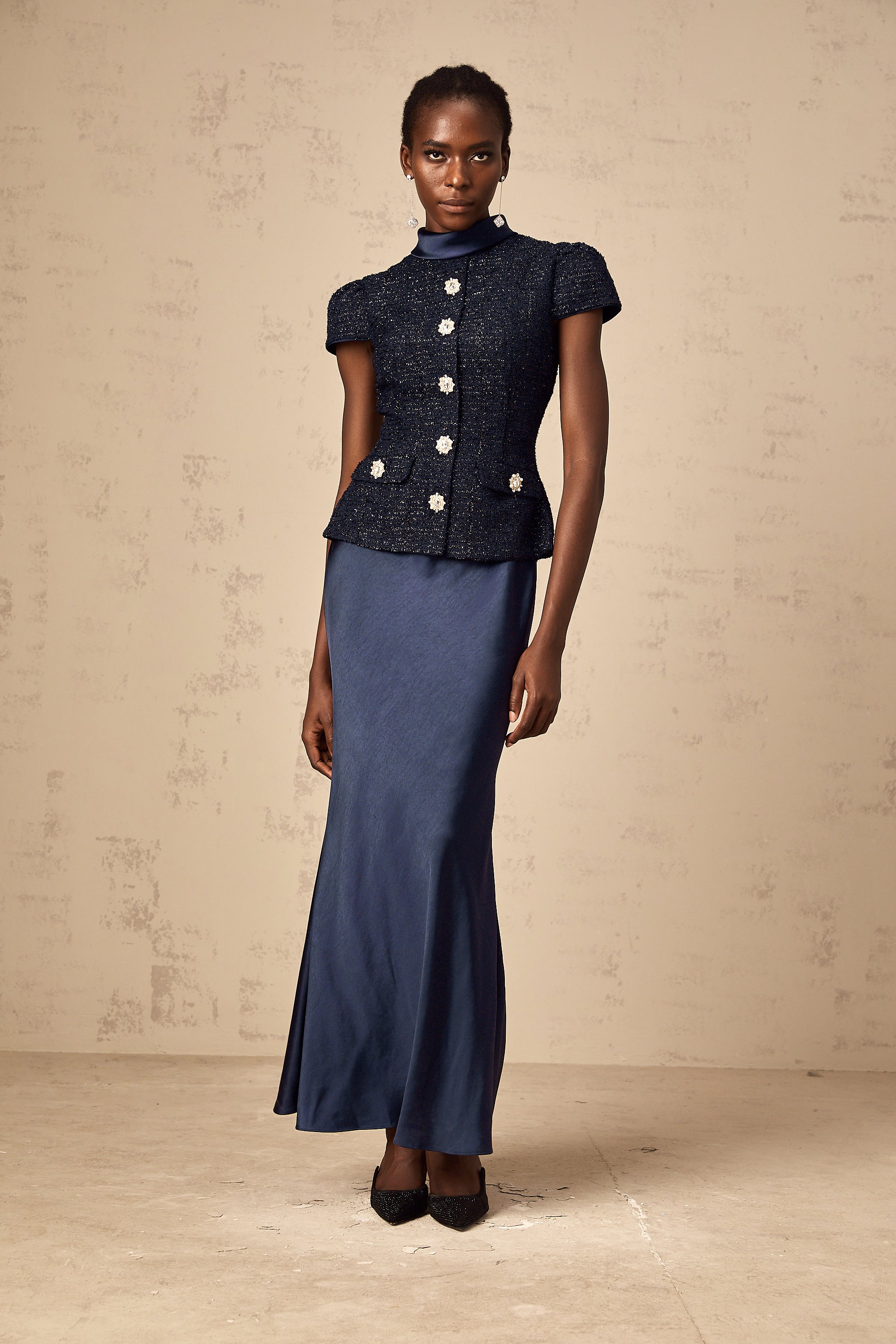 Formal Blue Panelled Maxi Dress
