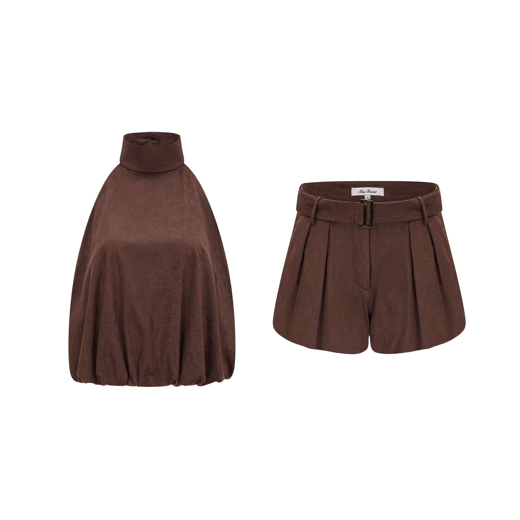 Ensemble haut et short à ourlet bouffant en daim Chaney Brown (Vente définitive - États-Unis uniquement)