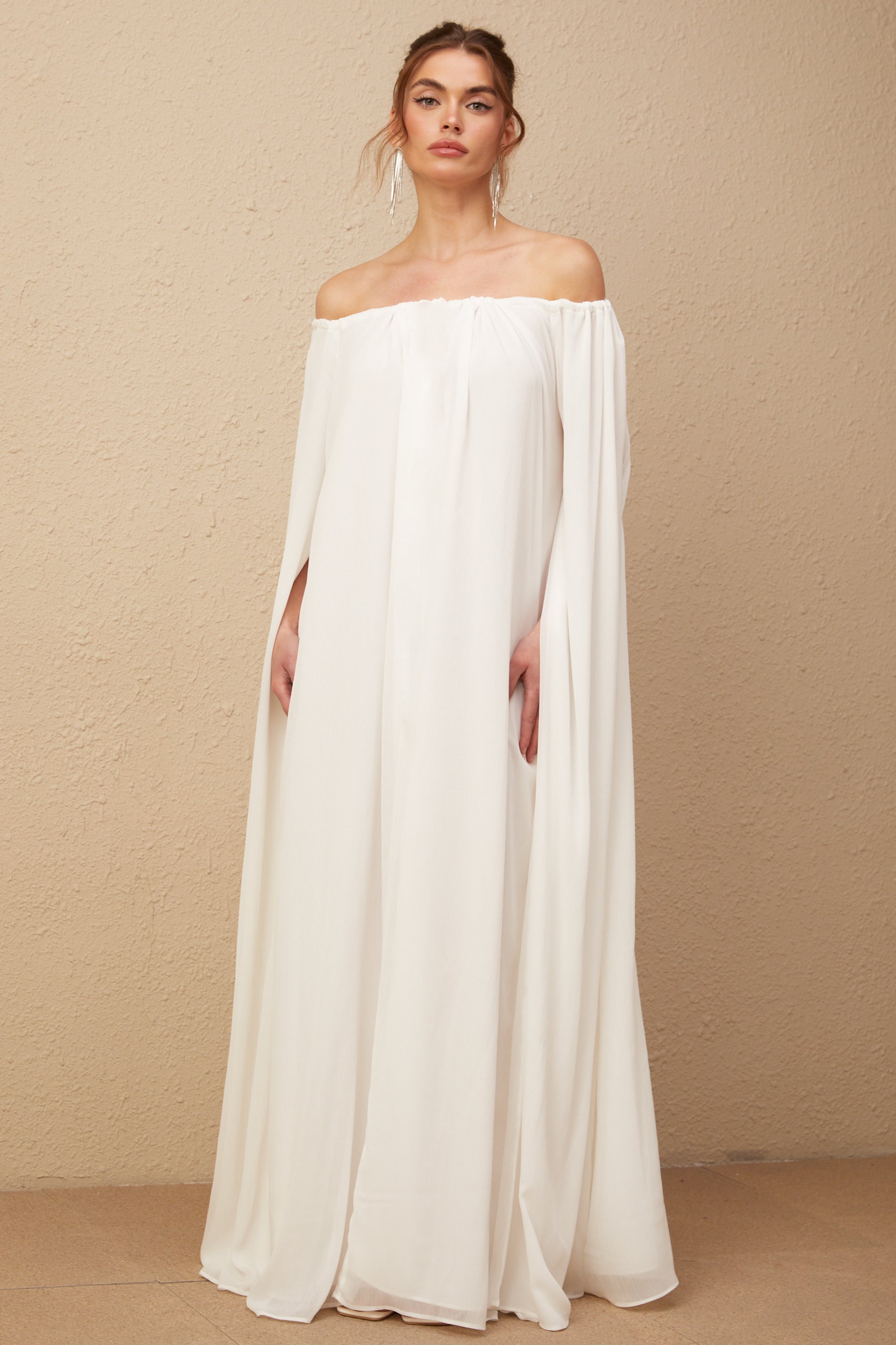Patrizia white cape-design draped tulle maxi dress (Final Sale-US Only)