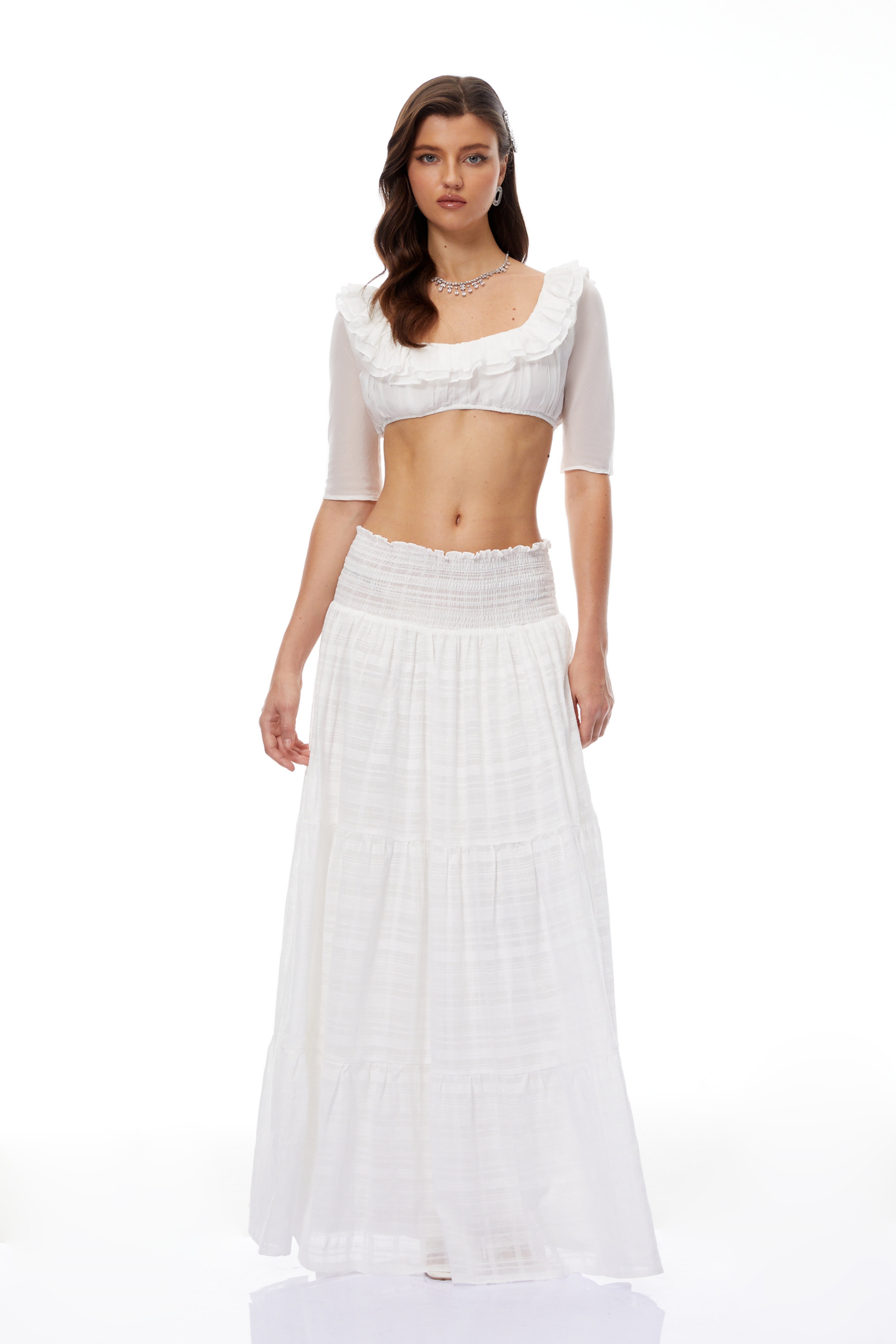 Rylee White Ruffled Detail Top & Skirt Set (Final Sale)