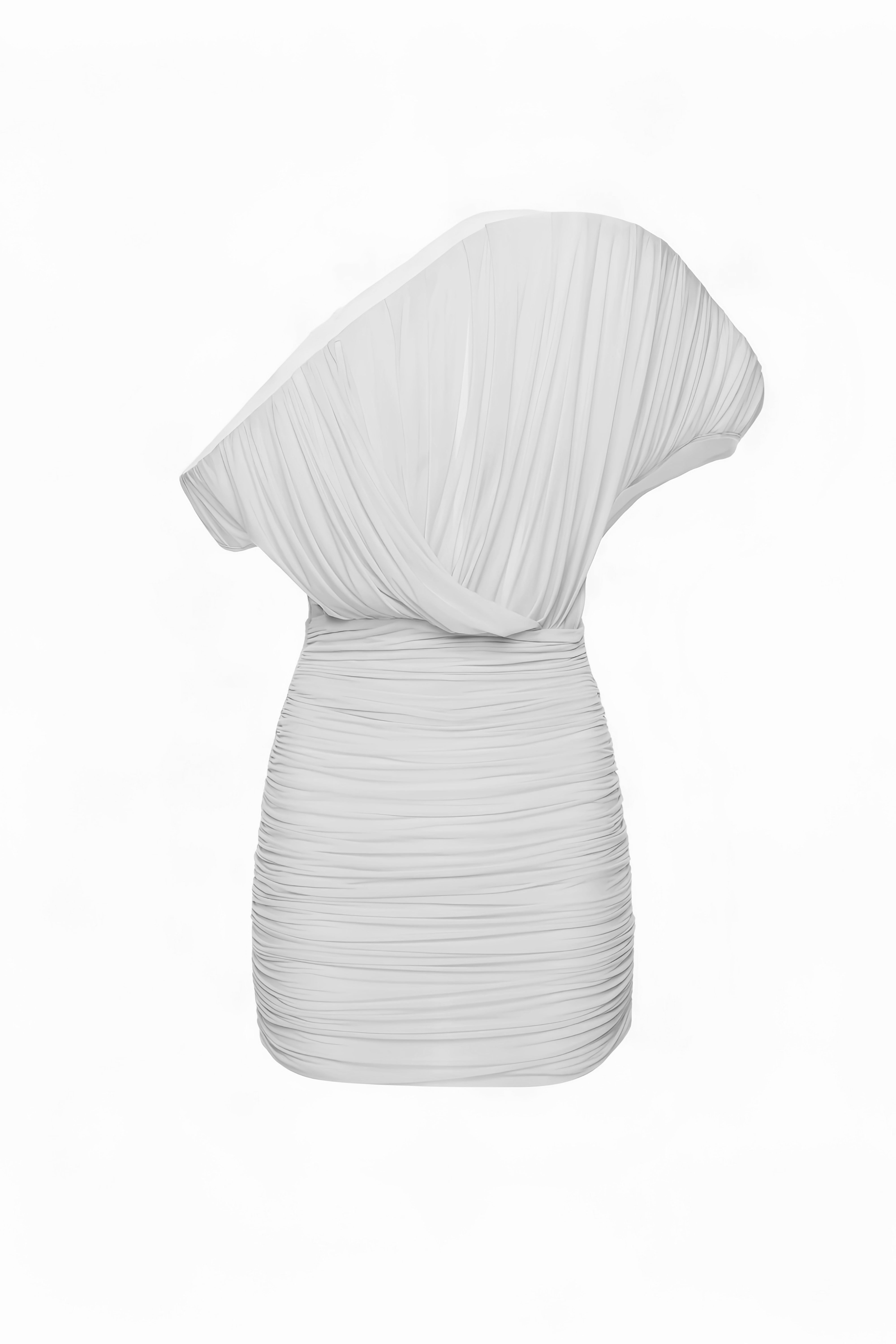 Mini-robe blanche asymétrique à fronces