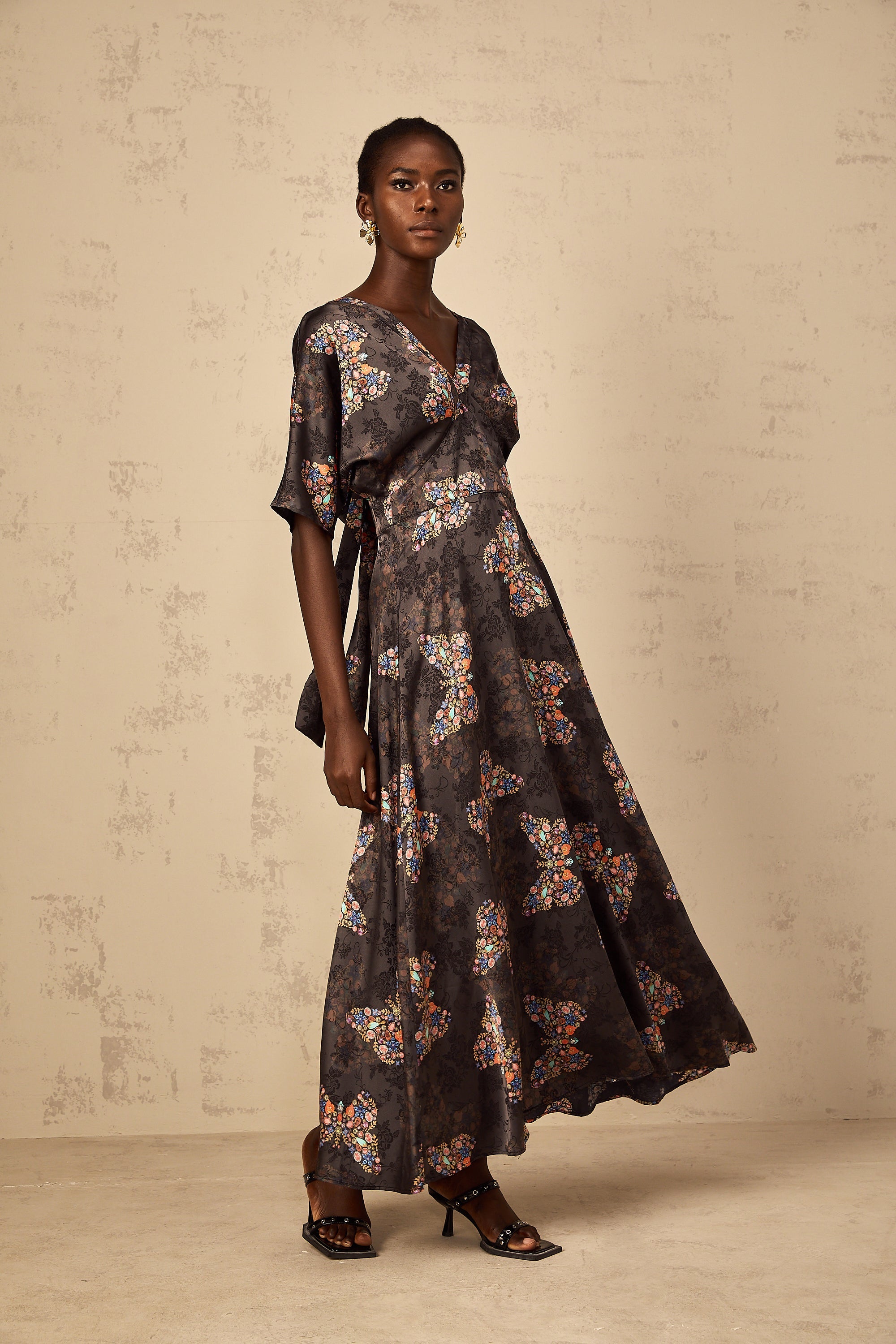 Glannon Black Self-Tie Butterfly Print Maxi Dress (Final Sale-US Only)