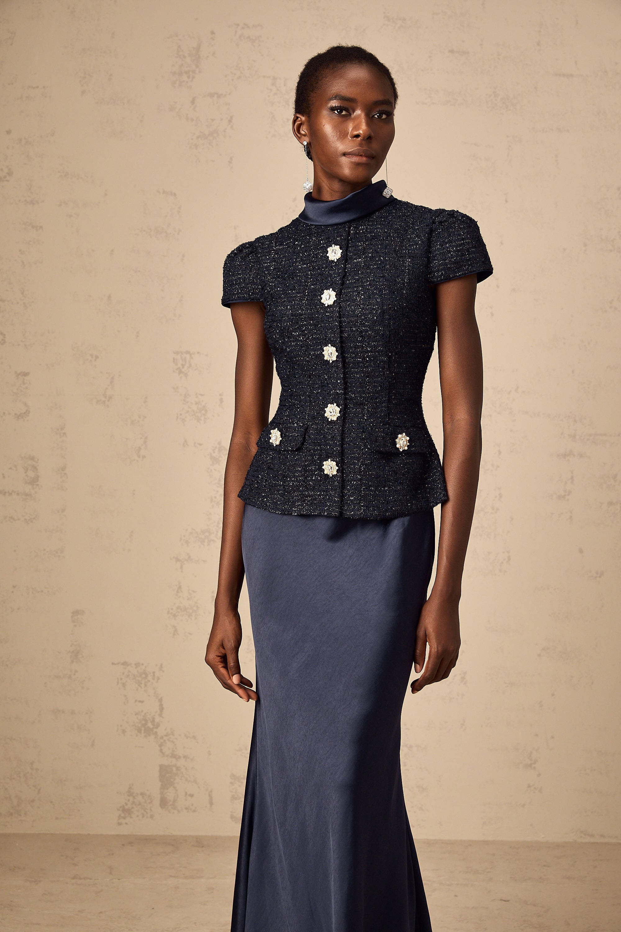 Formal Blue Panelled Maxi Dress