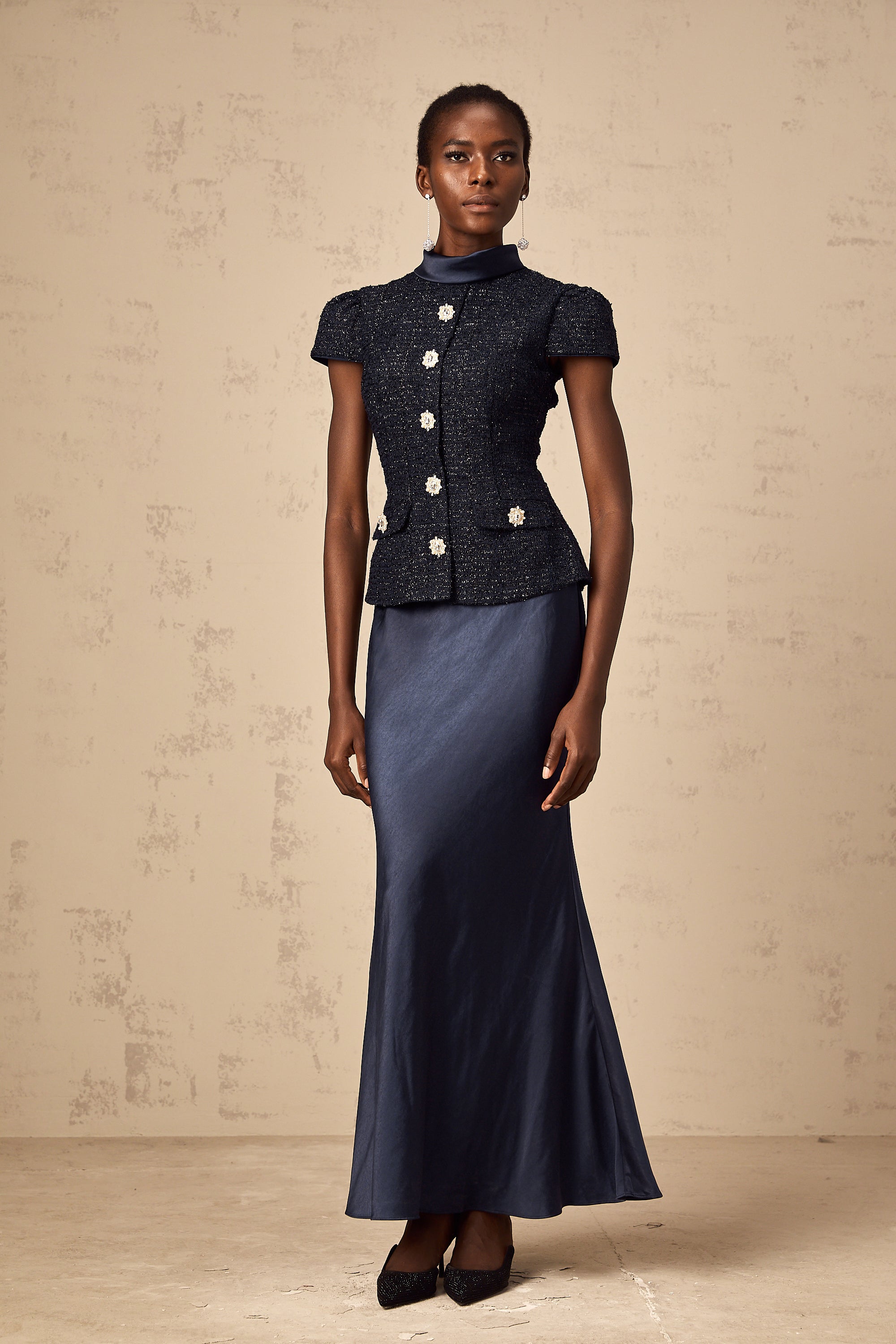 Formal Blue Panelled Maxi Dress