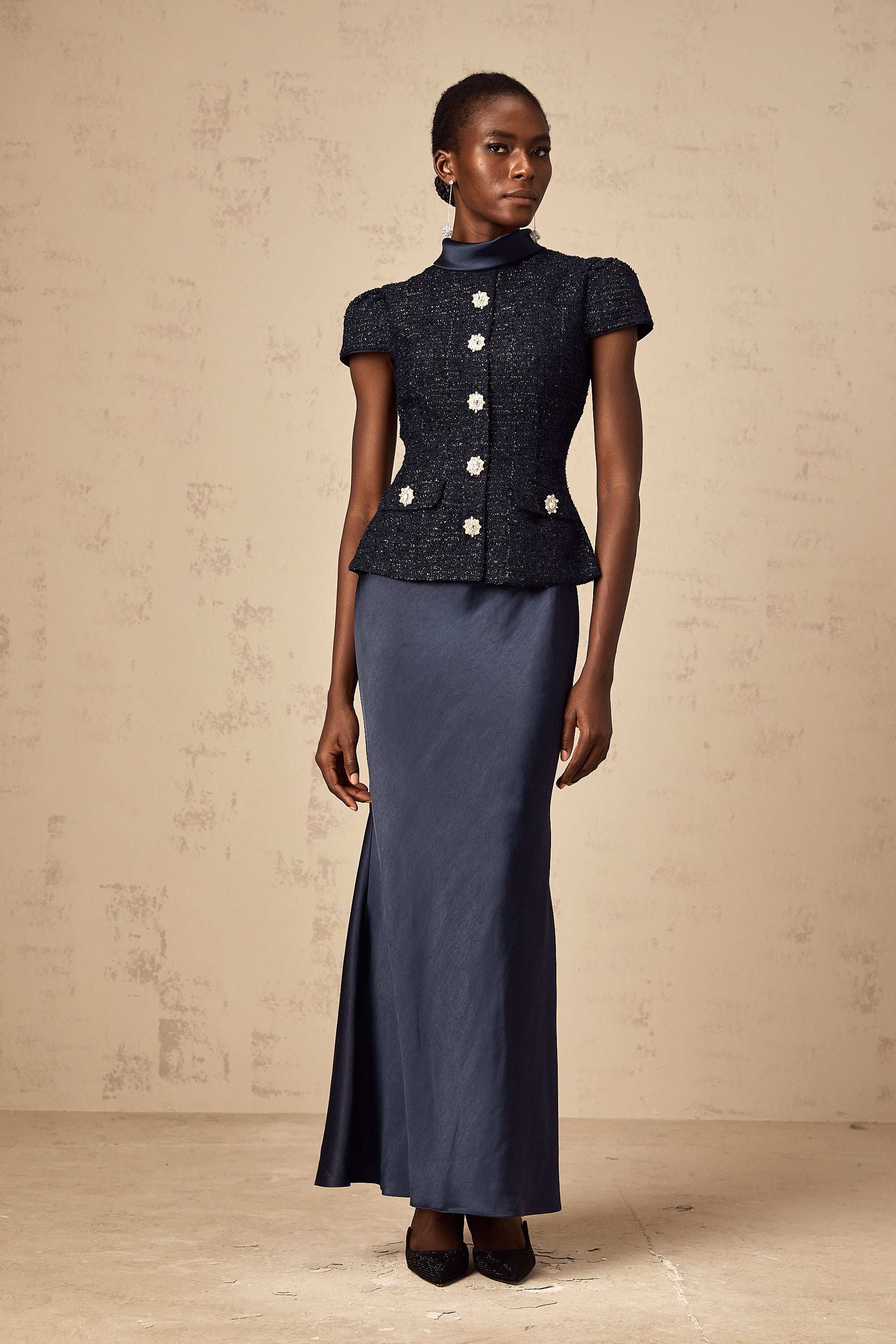 Formal Blue Panelled Maxi Dress