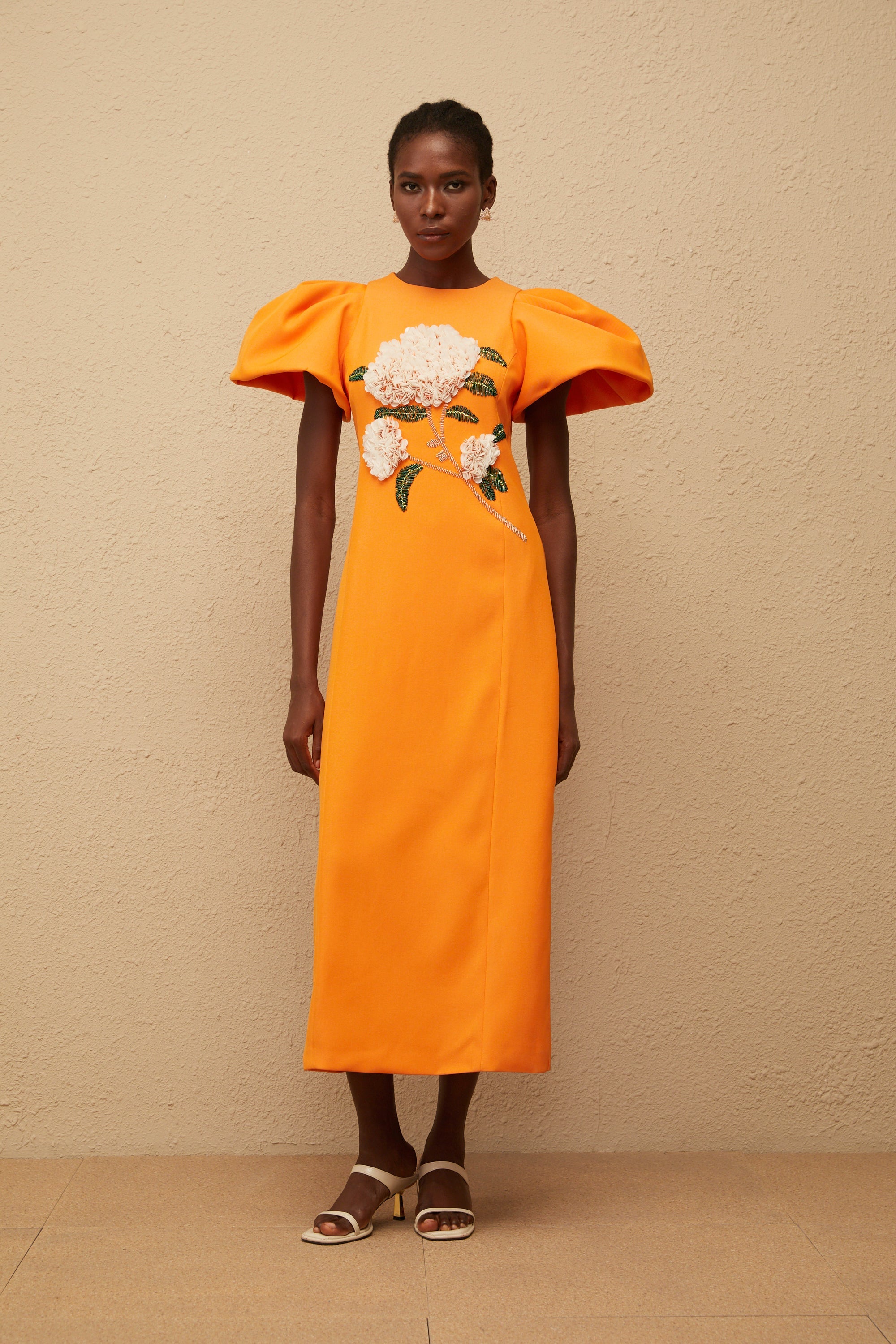 Yrjö Orange Floral Embroidered Midi Dress (Final Sale)