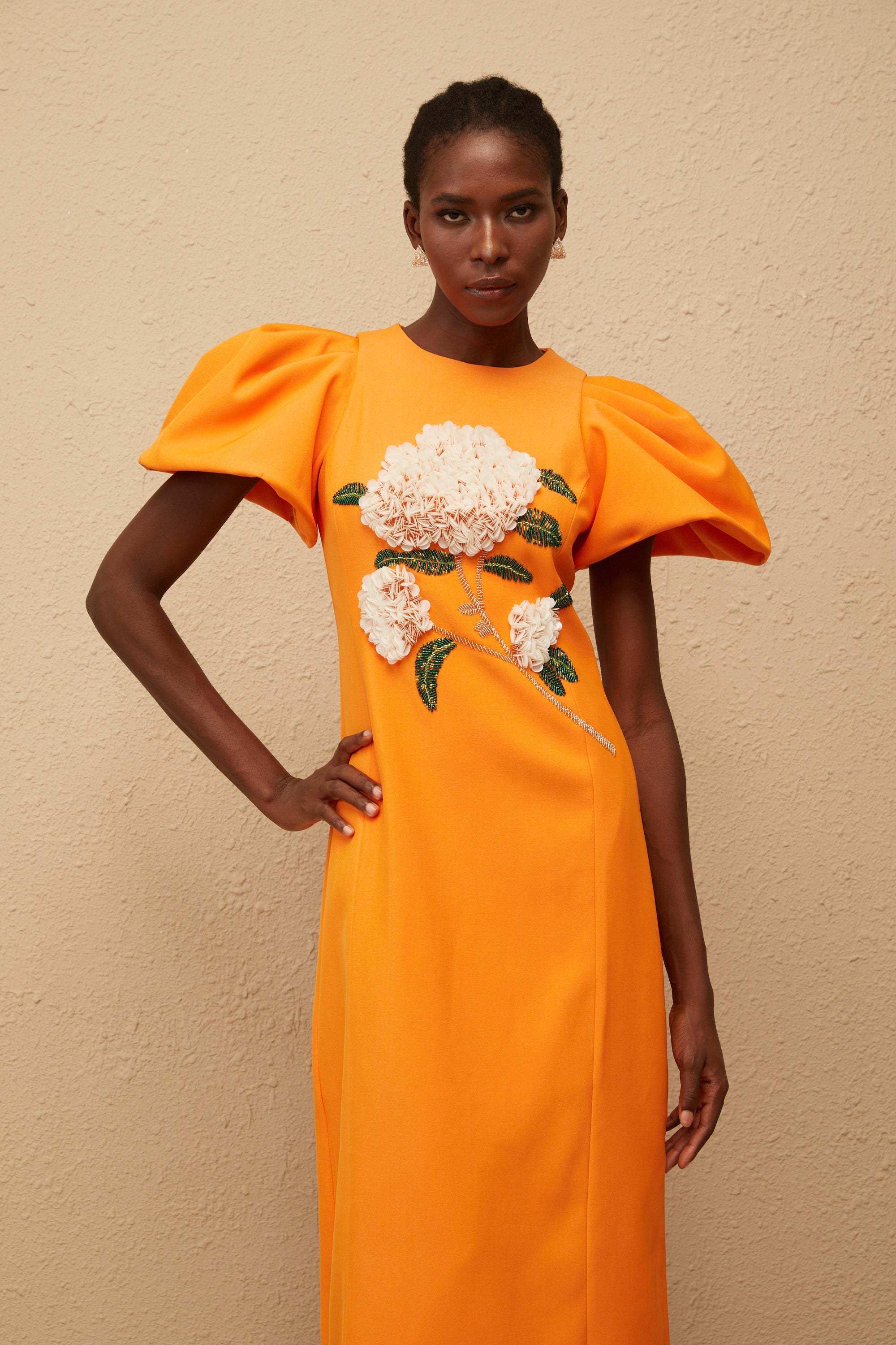 Yrjö Orange Floral Embroidered Midi Dress (Final Sale)