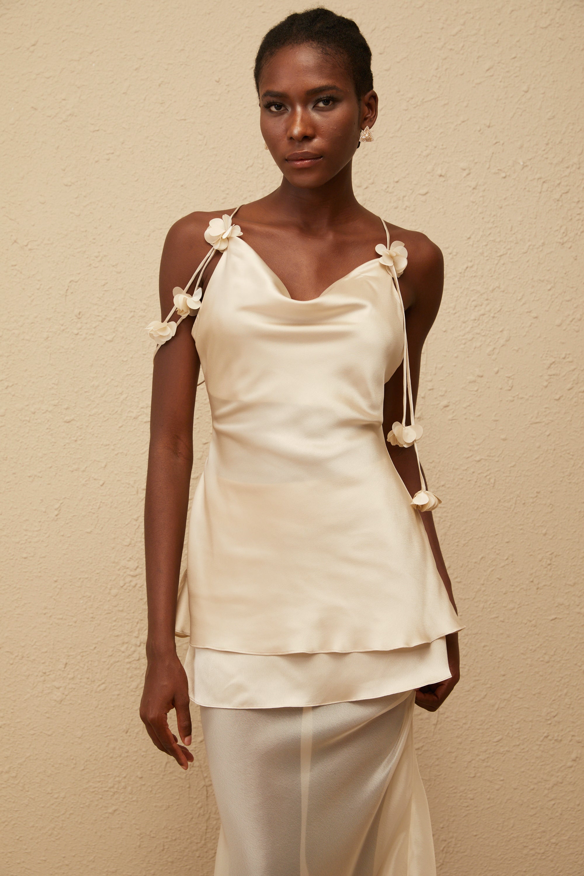 Aikaterini Neutral 3D Petal Satin Matching Set (Final Sale)
