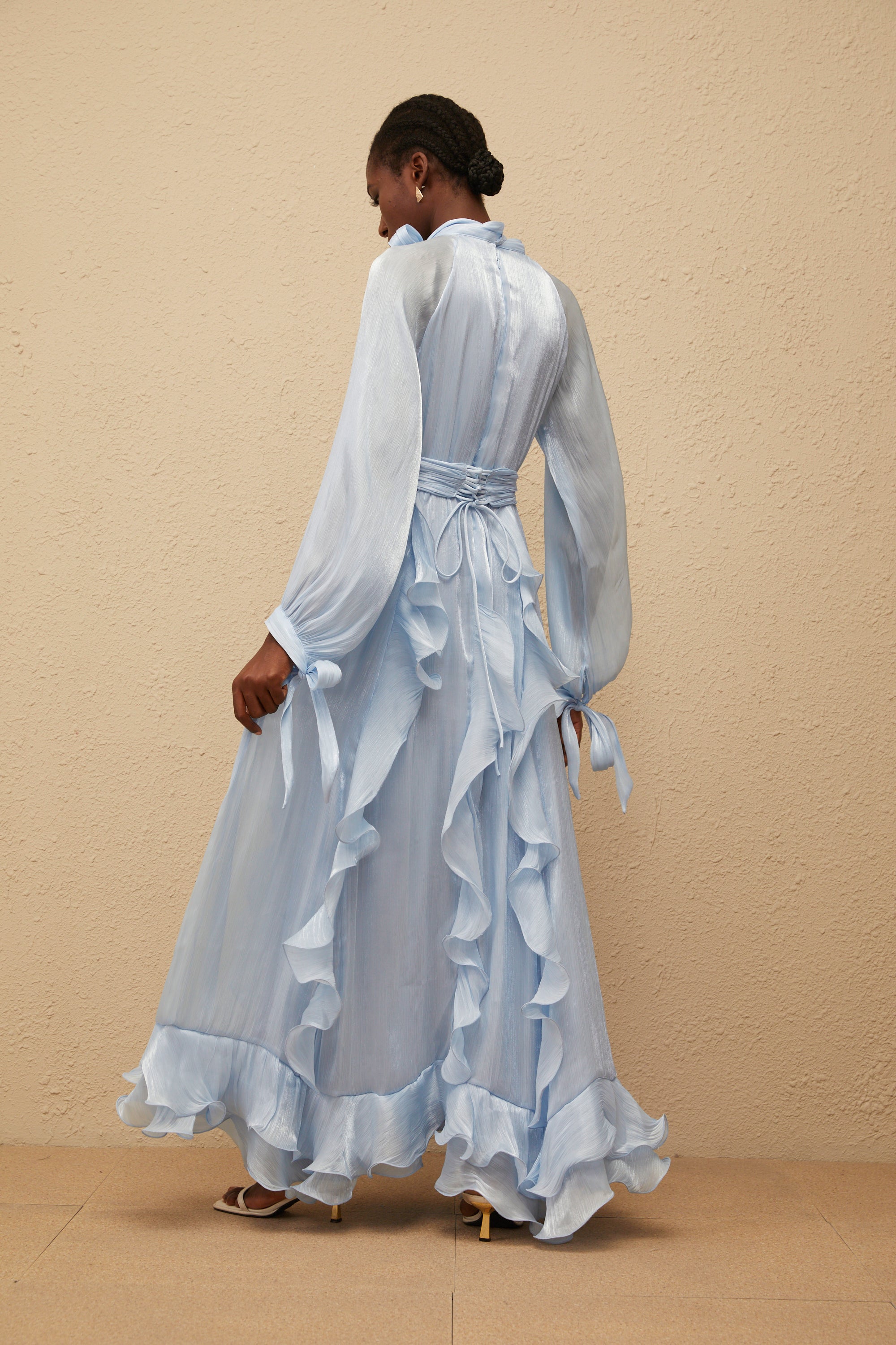 Nanette Blue Glossy Pleated Maxi Dress (Final Sale)