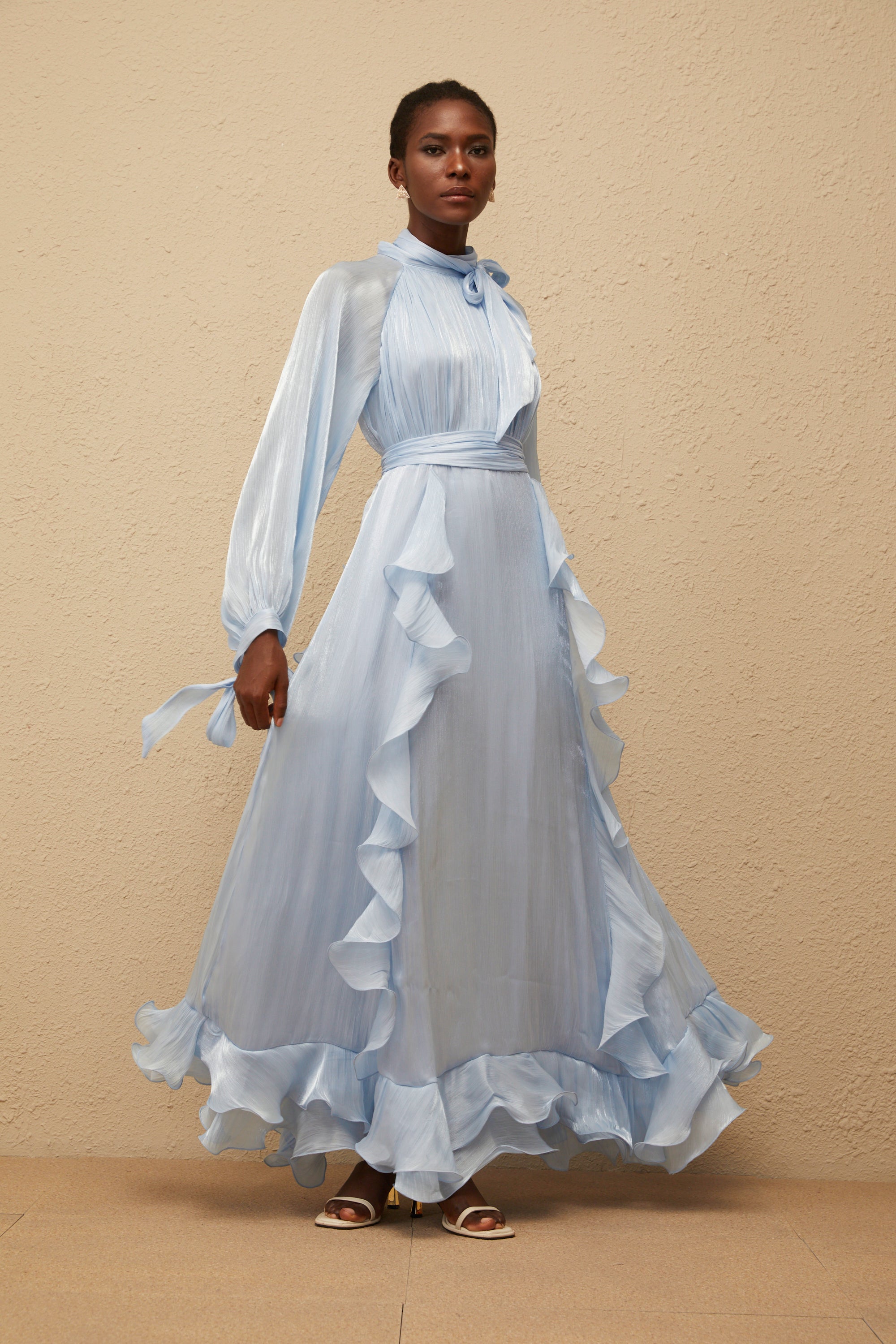 Nanette Blue Glossy Pleated Maxi Dress (Final Sale)