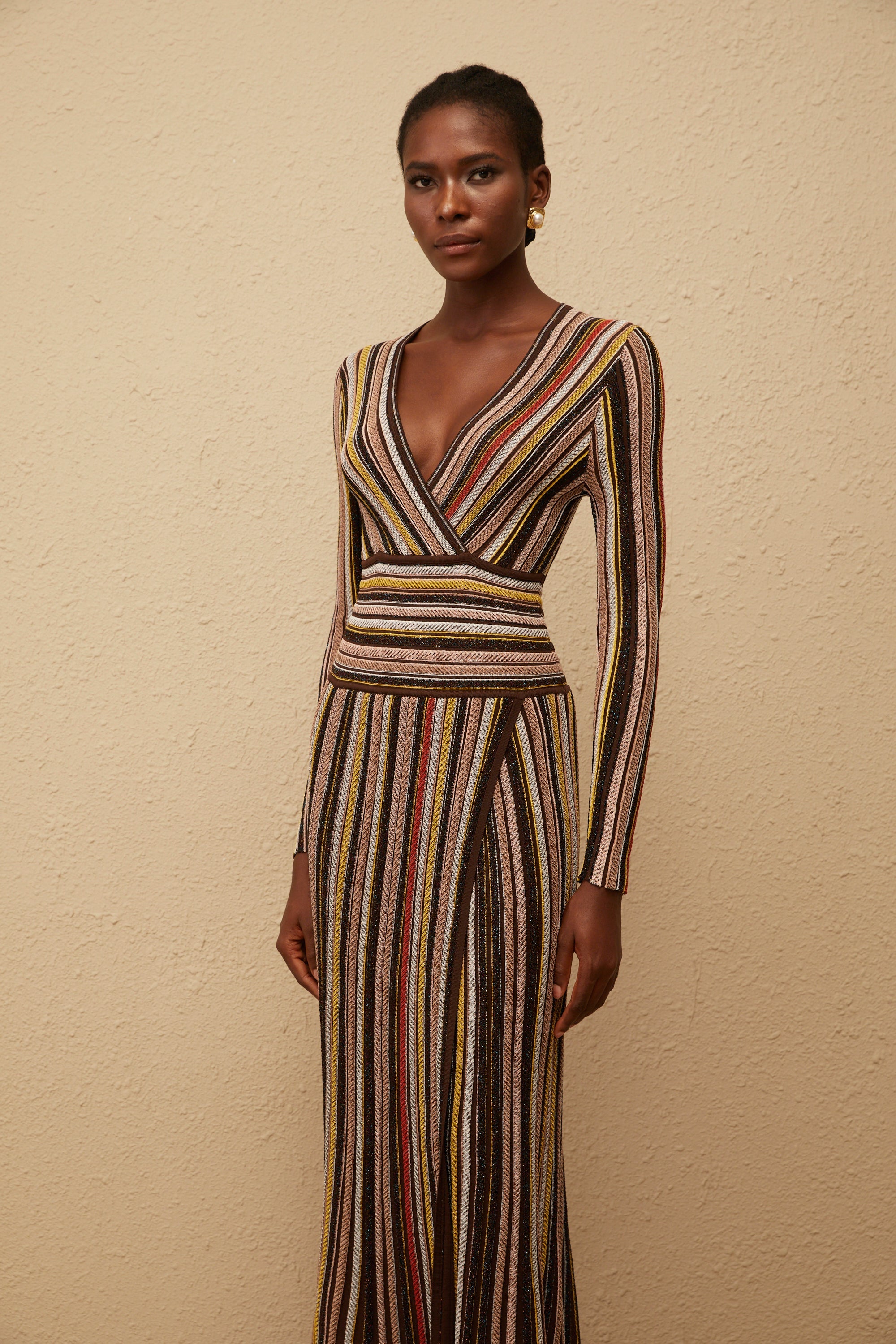 Phoebe Brown Vertical Stripe Knit Midi Dress