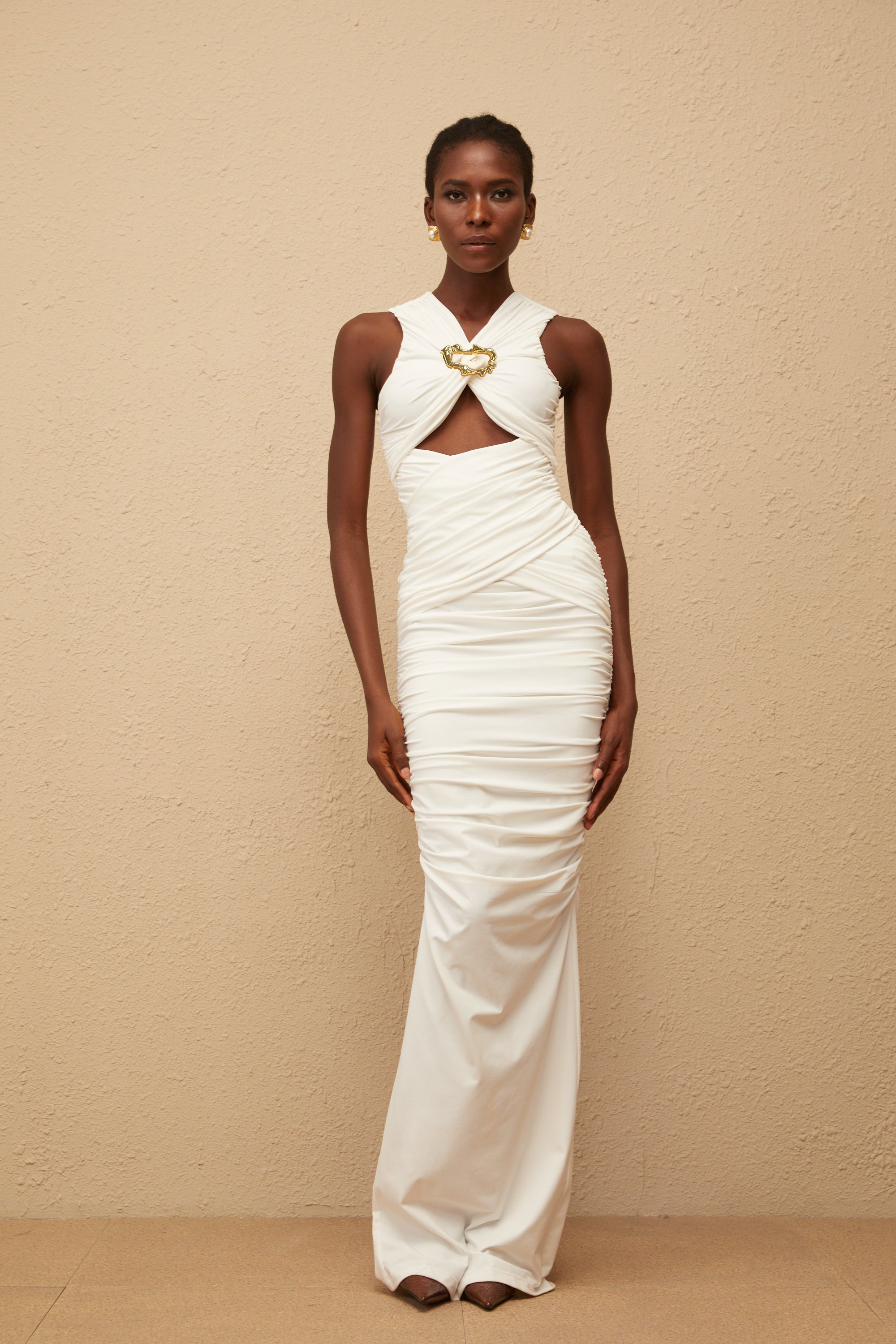 Capucine White Ruched Corset Maxi Dress (Final Sale)