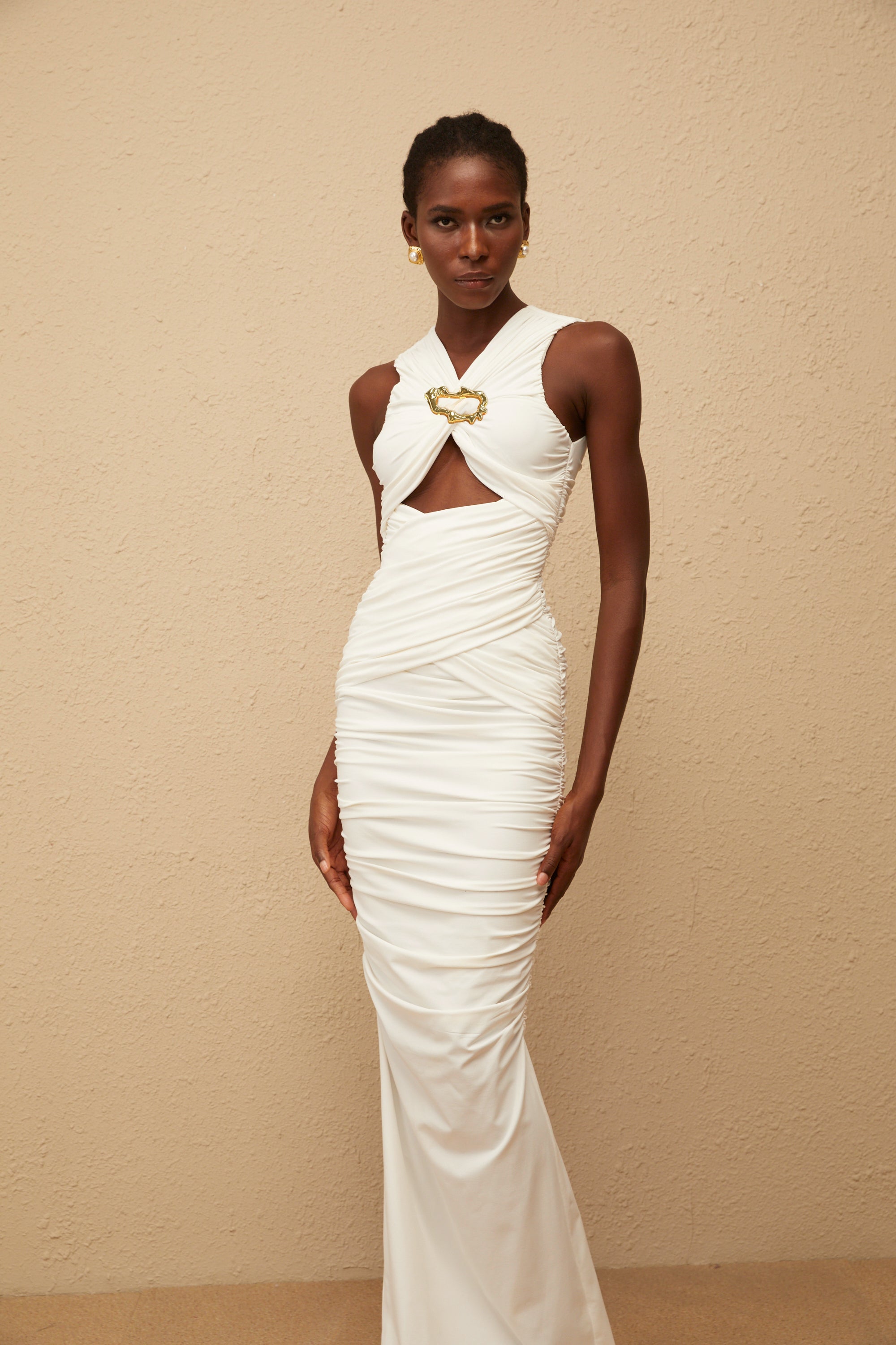Capucine White Ruched Corset Maxi Dress (Final Sale)