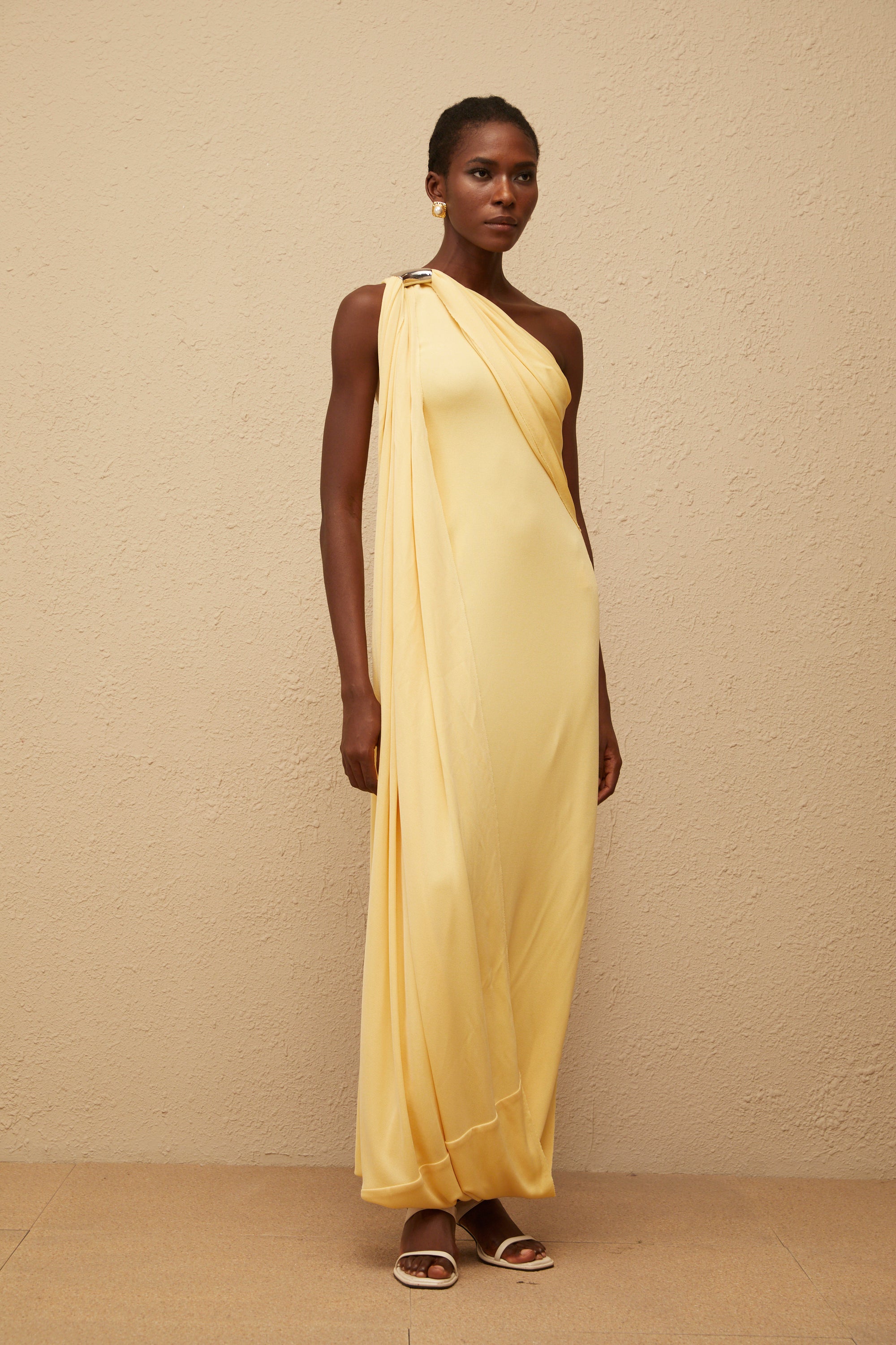 Garance Yellow Draped Asymmetrical Maxi Dress (Final Sale)