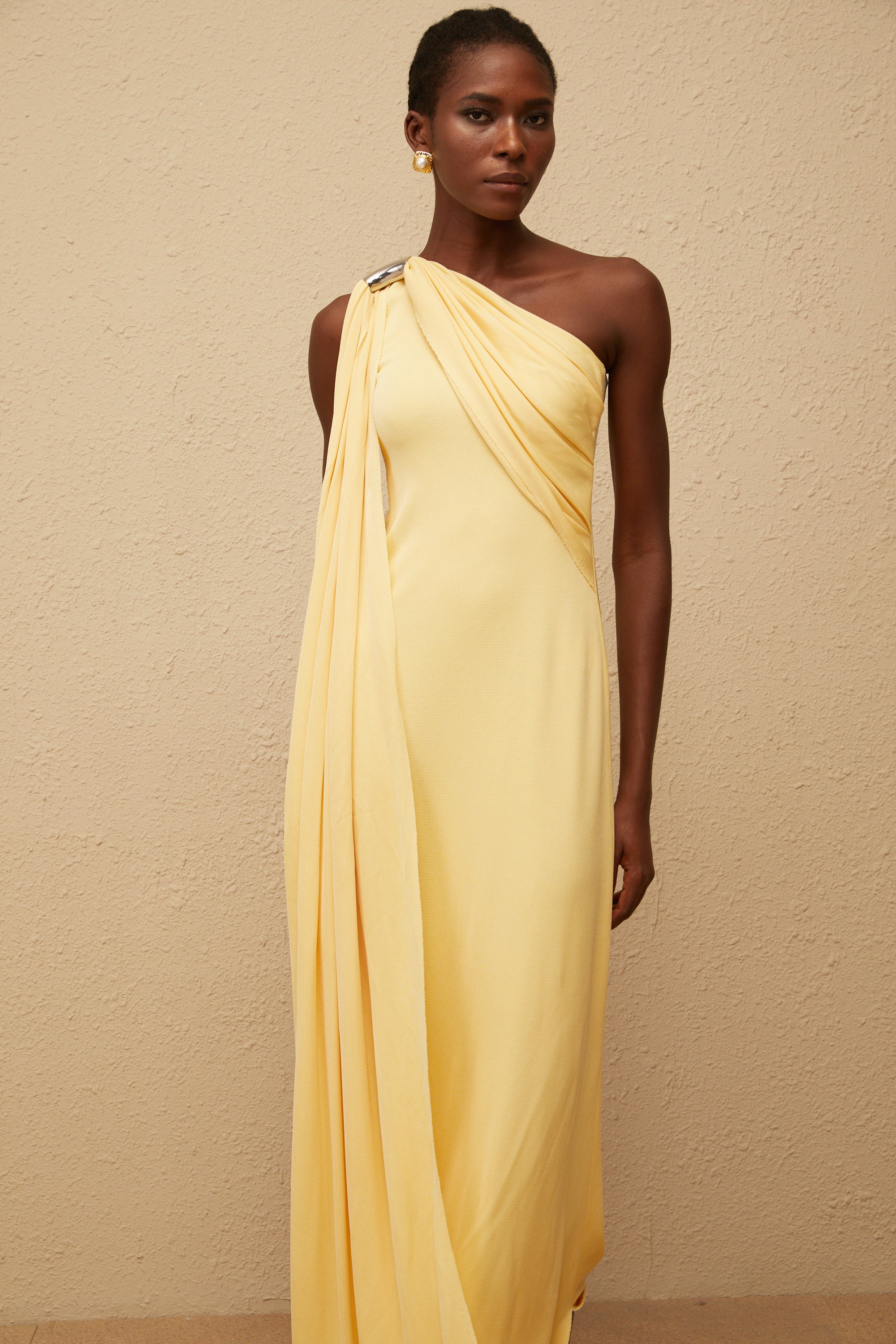 Garance Yellow Draped Asymmetrical Maxi Dress (Final Sale)