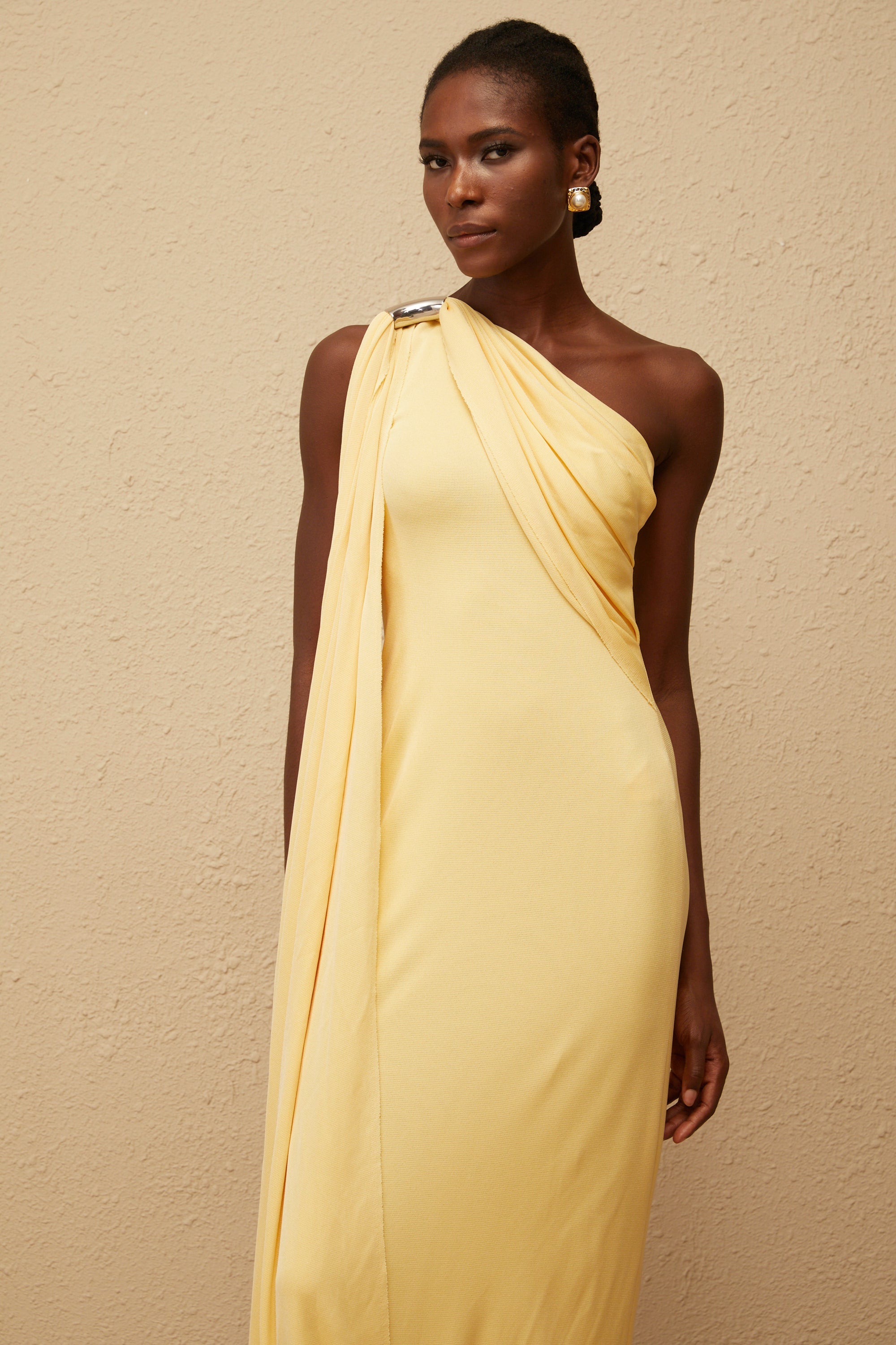 Garance Yellow Draped Asymmetrical Maxi Dress (Final Sale)
