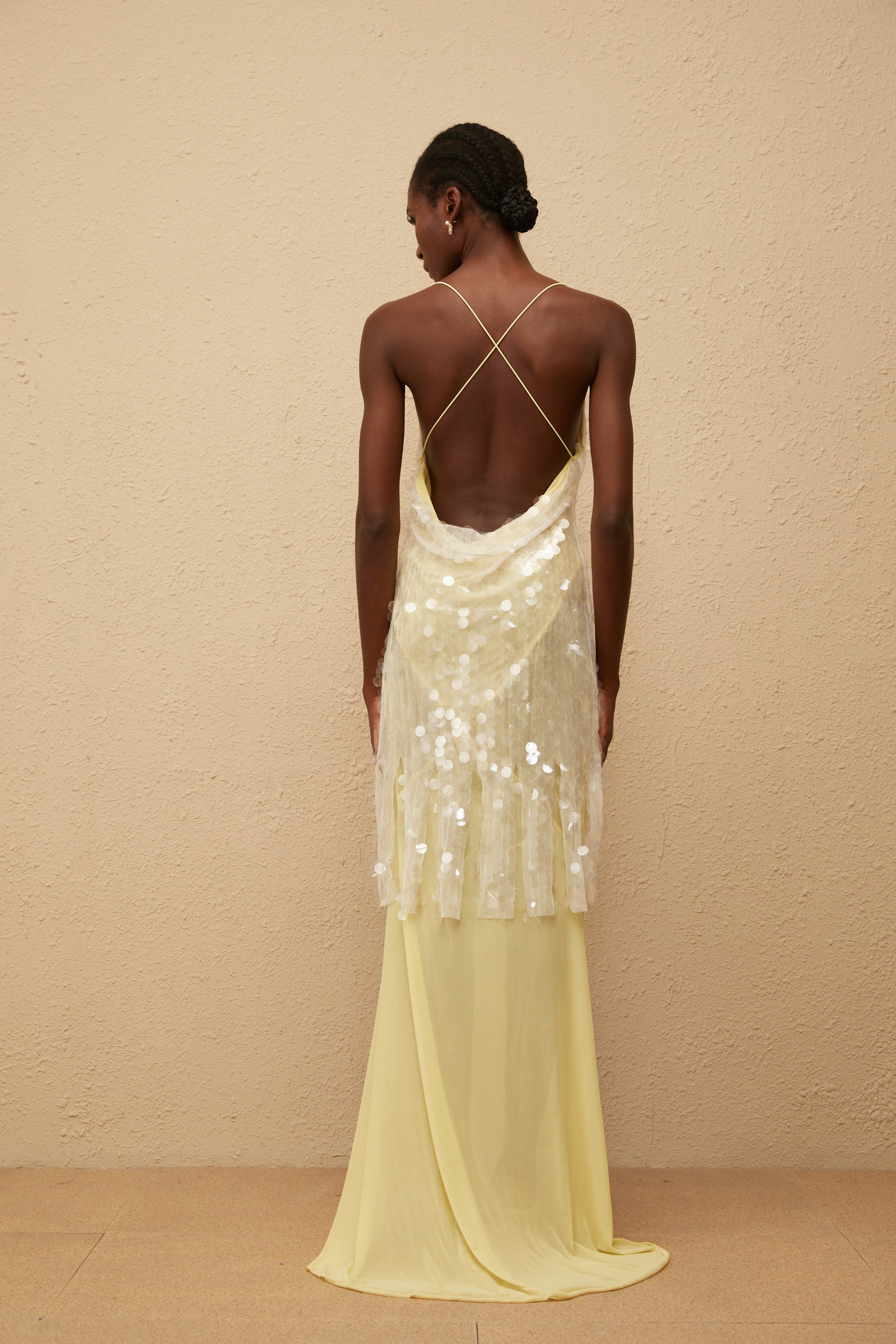 Robe longue en maille à paillettes jaunes Joyau