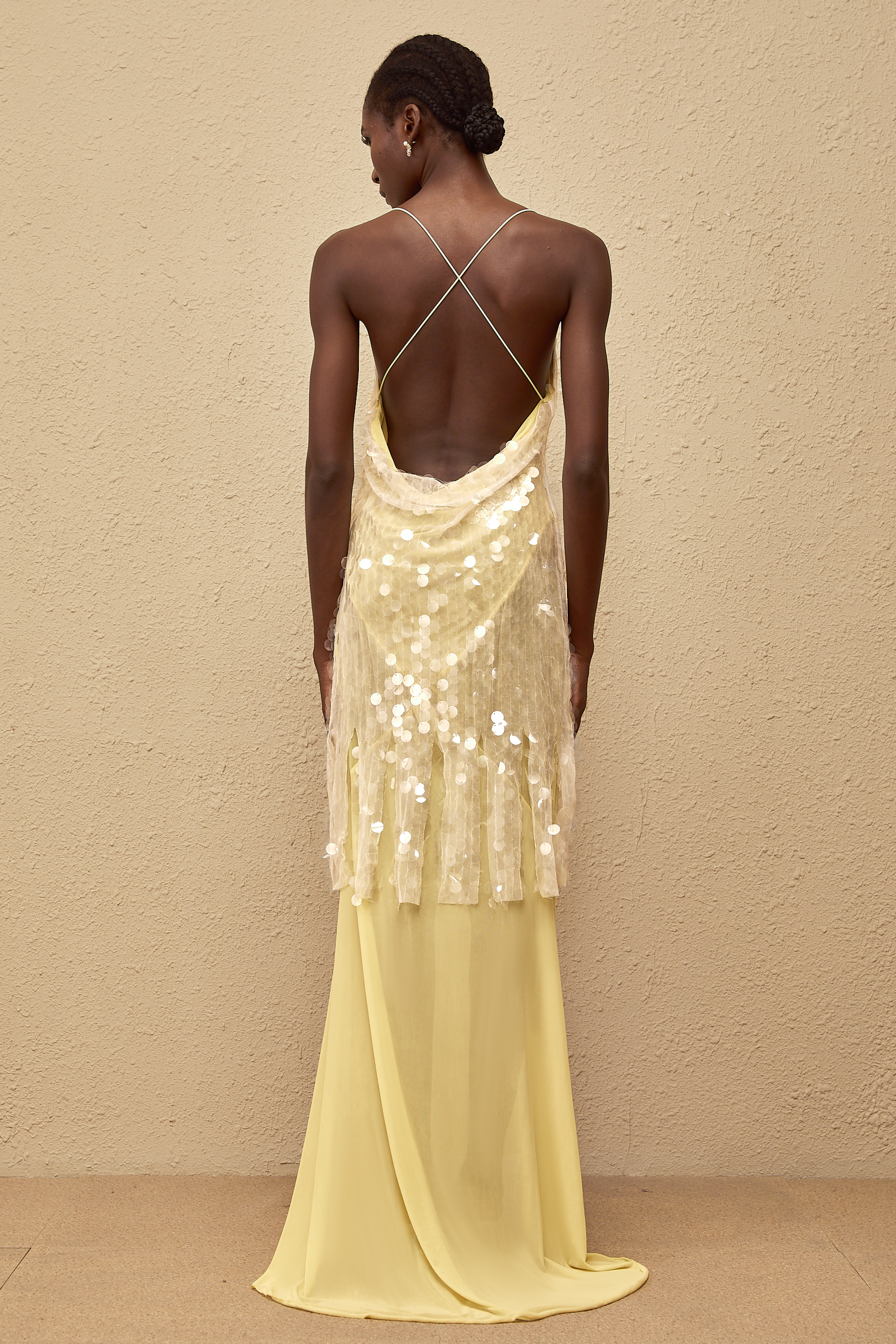 Robe longue en maille à paillettes jaunes Joyau