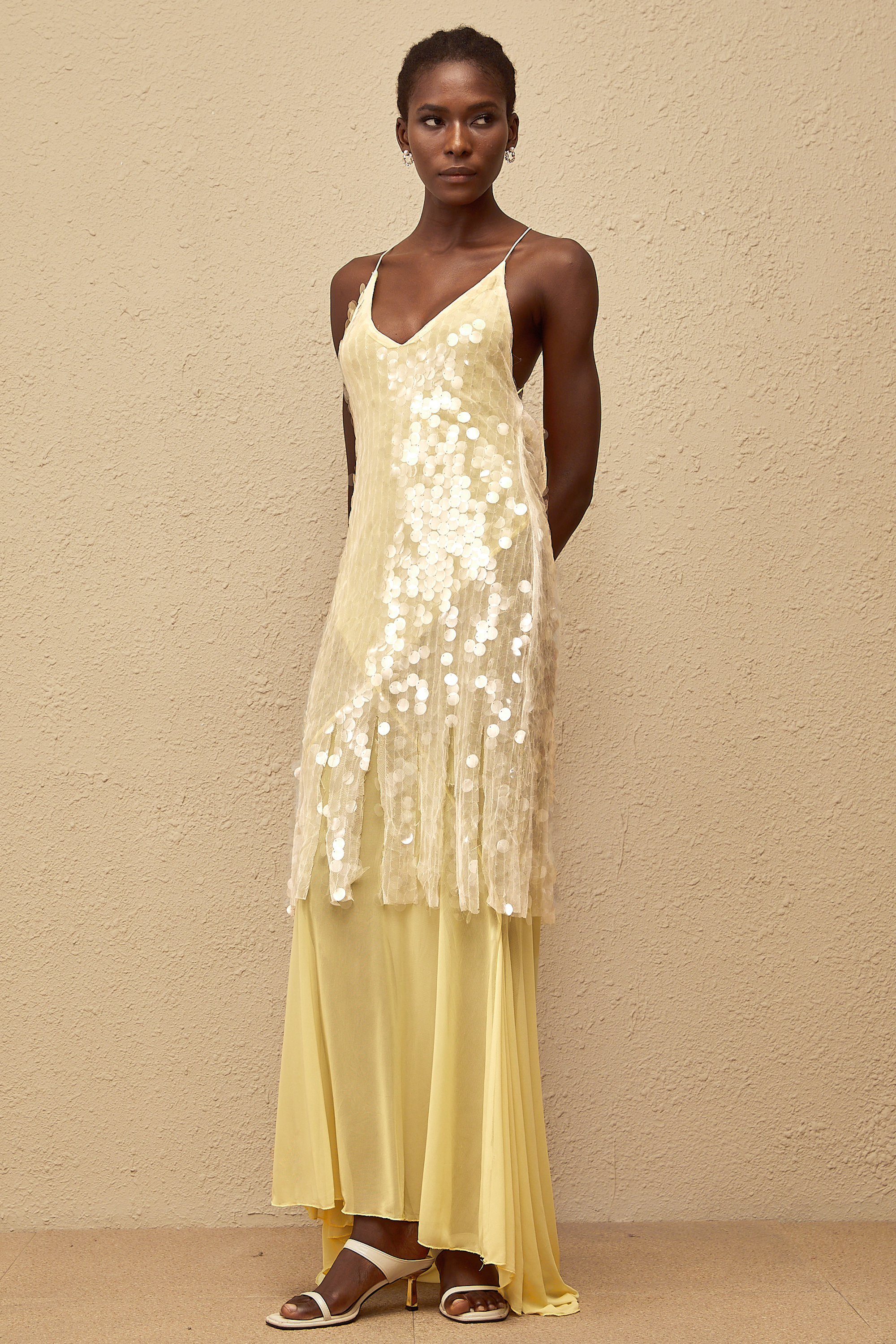 Robe longue en maille à paillettes jaunes Joyau